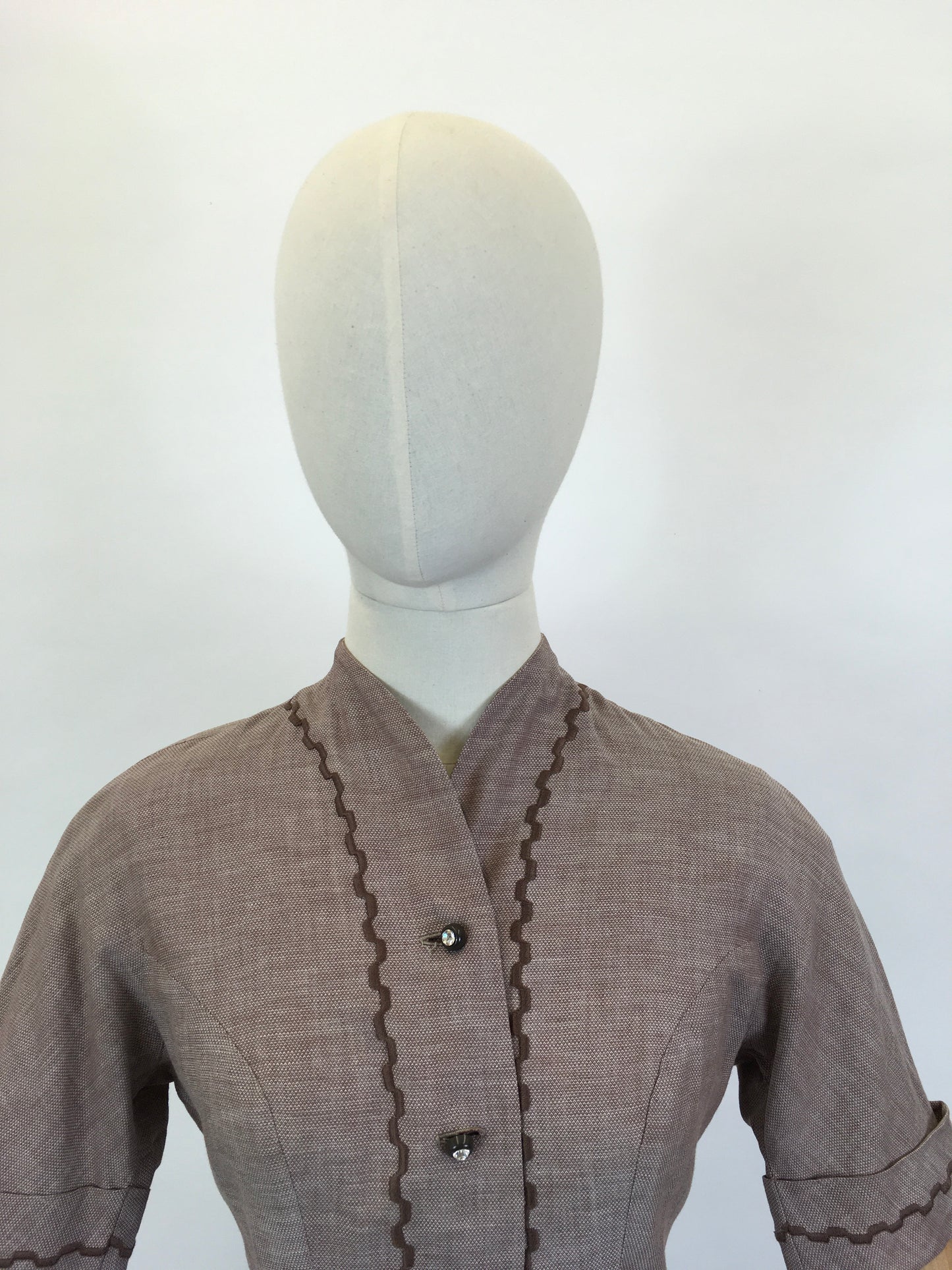 Original 1940’s Darling 2pc Summer Suit - In A Lightweight Soft Brown Cotton With Stunning Details