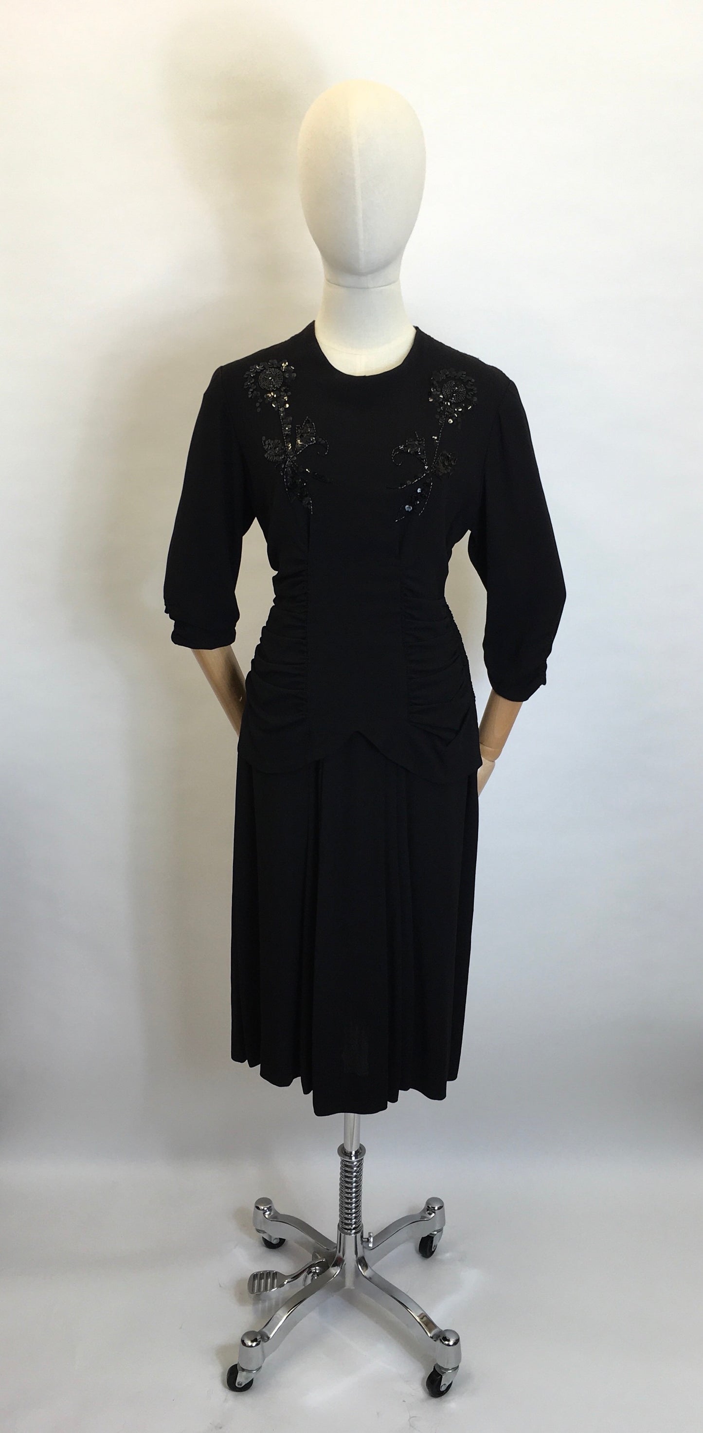 Original 1940's Sequin Embelished Cocktail Dress - Feauturing Ruched Front Detailing