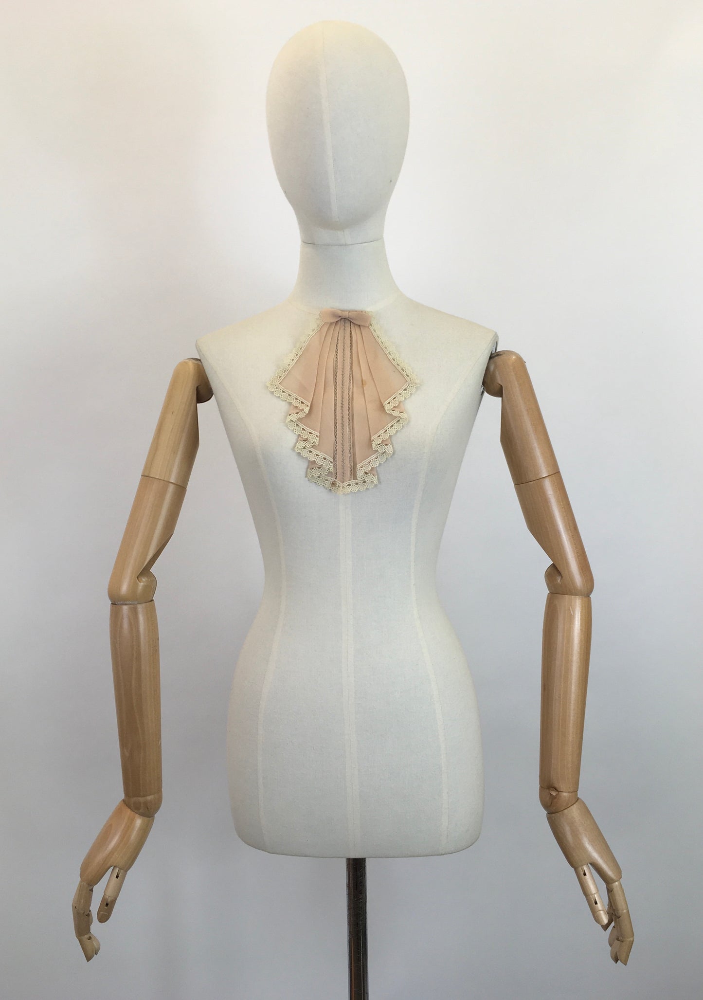 Original 1930's Darling Dickie - In A Soft Taupe Chiffon Crepe with Lace Trim