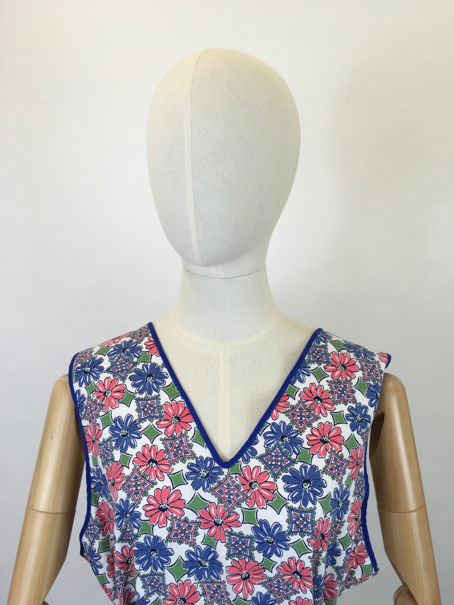 Original 1940’s Beautiful Floral Cotton Full Pinny - In Blues, Soft Pinks and Greens