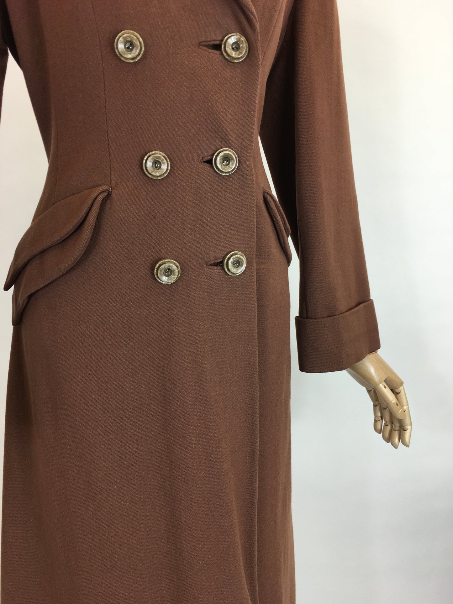 Original 1940’s SENSATIONAL Brown Wool Coat - With A Beautiful Rich Brown Velvet Trim