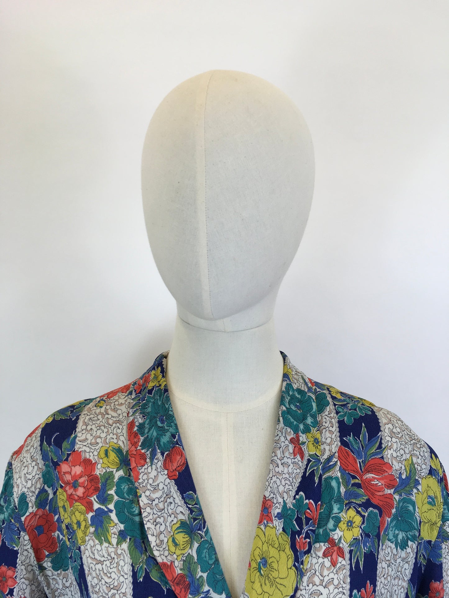Original 1940’s STUNNING Fine Crepe Day Dress - Floral Brights in Reds, Blues, Chartreuse, Peacock and Fawns