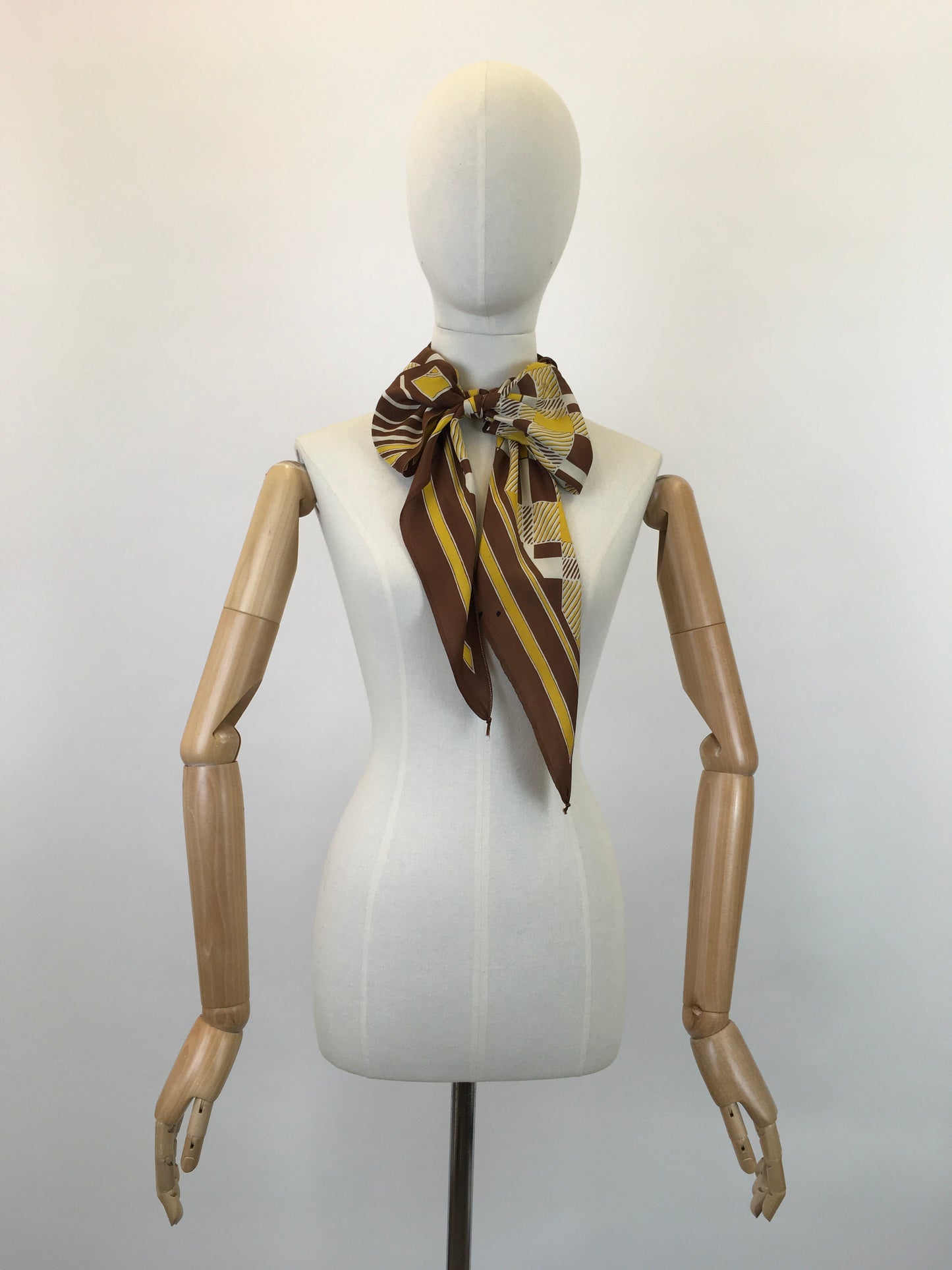 Original 1930’s Rayon Deco Pointed Scarf - In Mustards, Ivory and Warm Brown