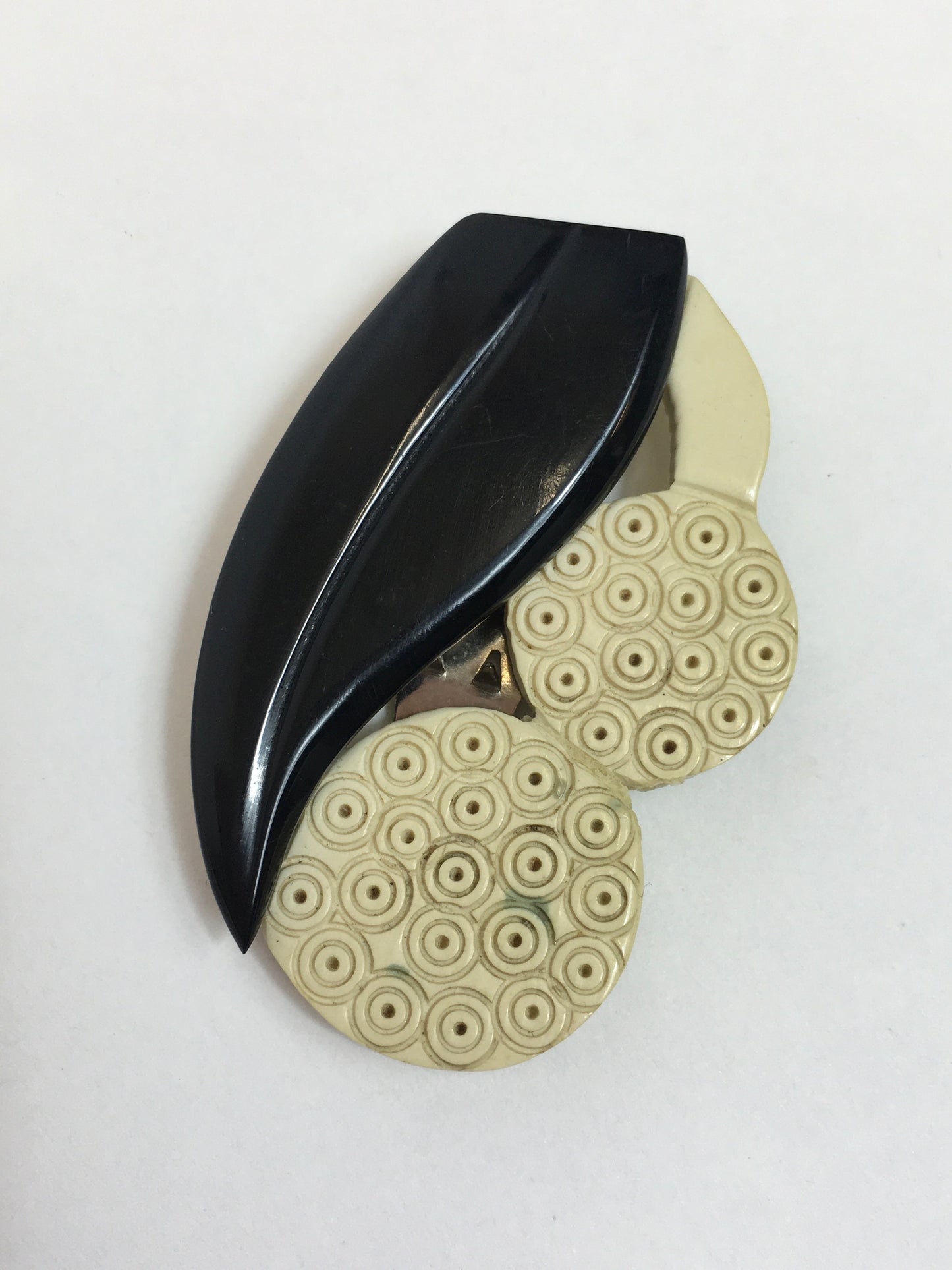 Original 1920's / 1930's Art Deco Dress Clip - In Iconic Cream and Black Colourway