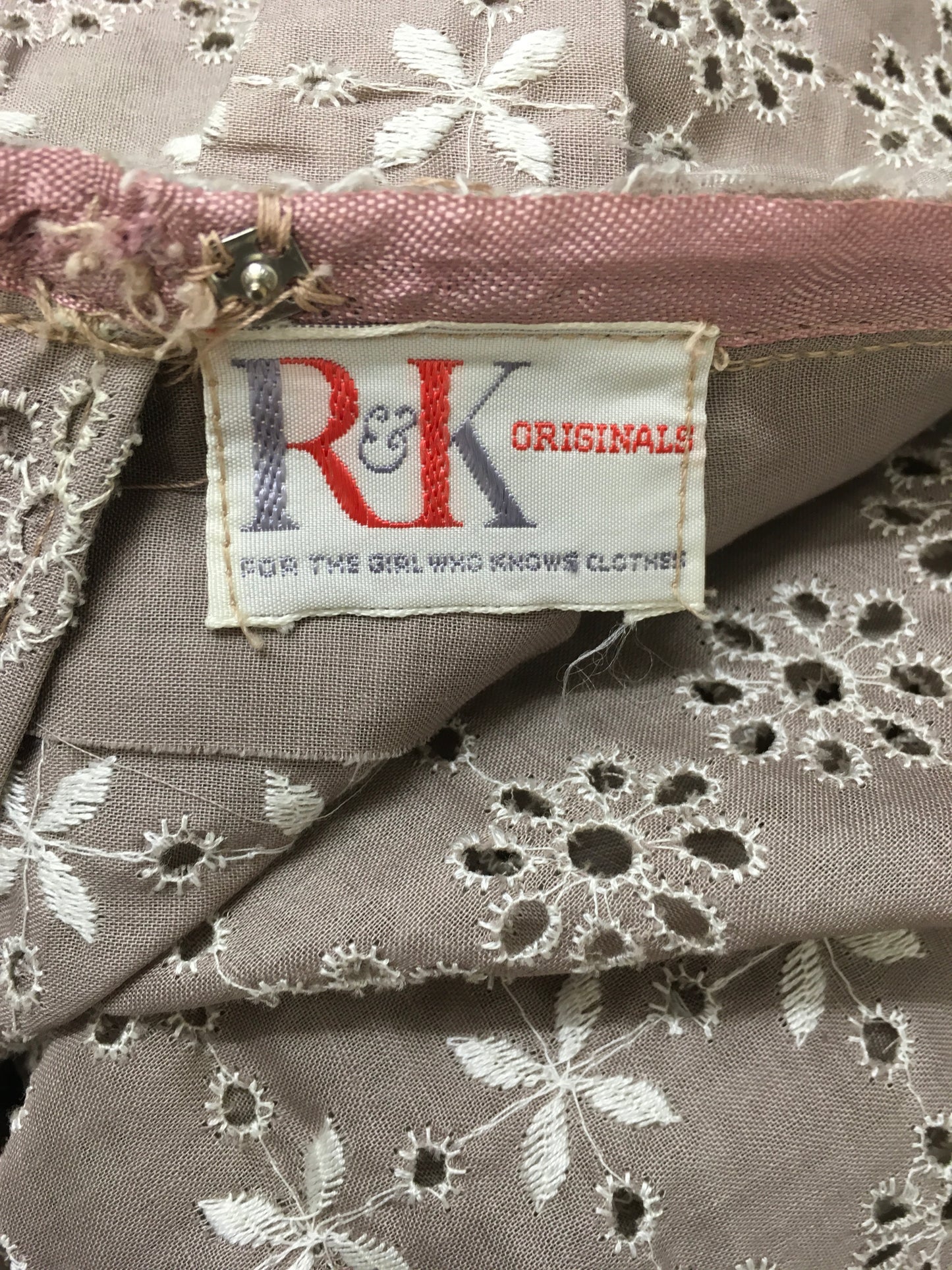 Original 1950’s Darling Broderie Anglaise Cotton Day Dress - In a Soft Fawn with White Accents