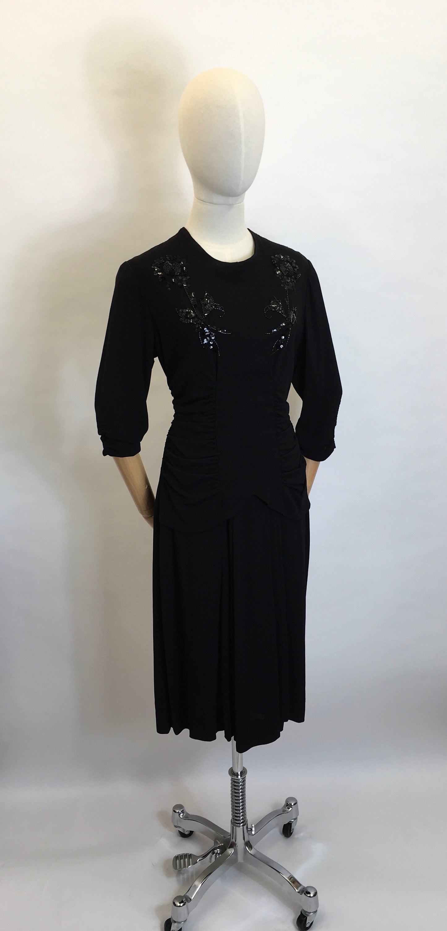 Original 1940's Sequin Embelished Cocktail Dress - Feauturing Ruched Front Detailing