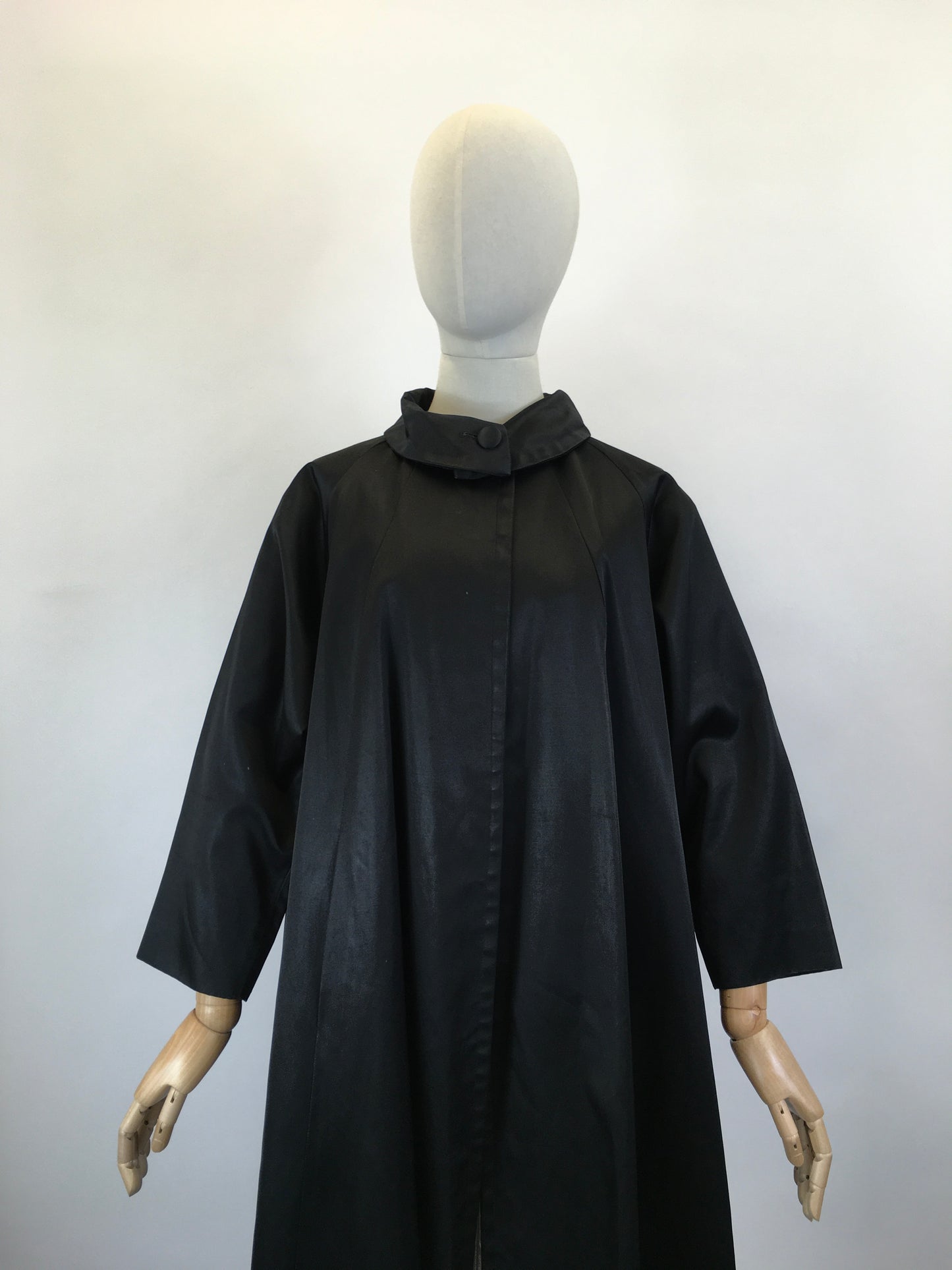 Original 1950’s Stunning Black Evening Coat - In A Lush Noir Sateen