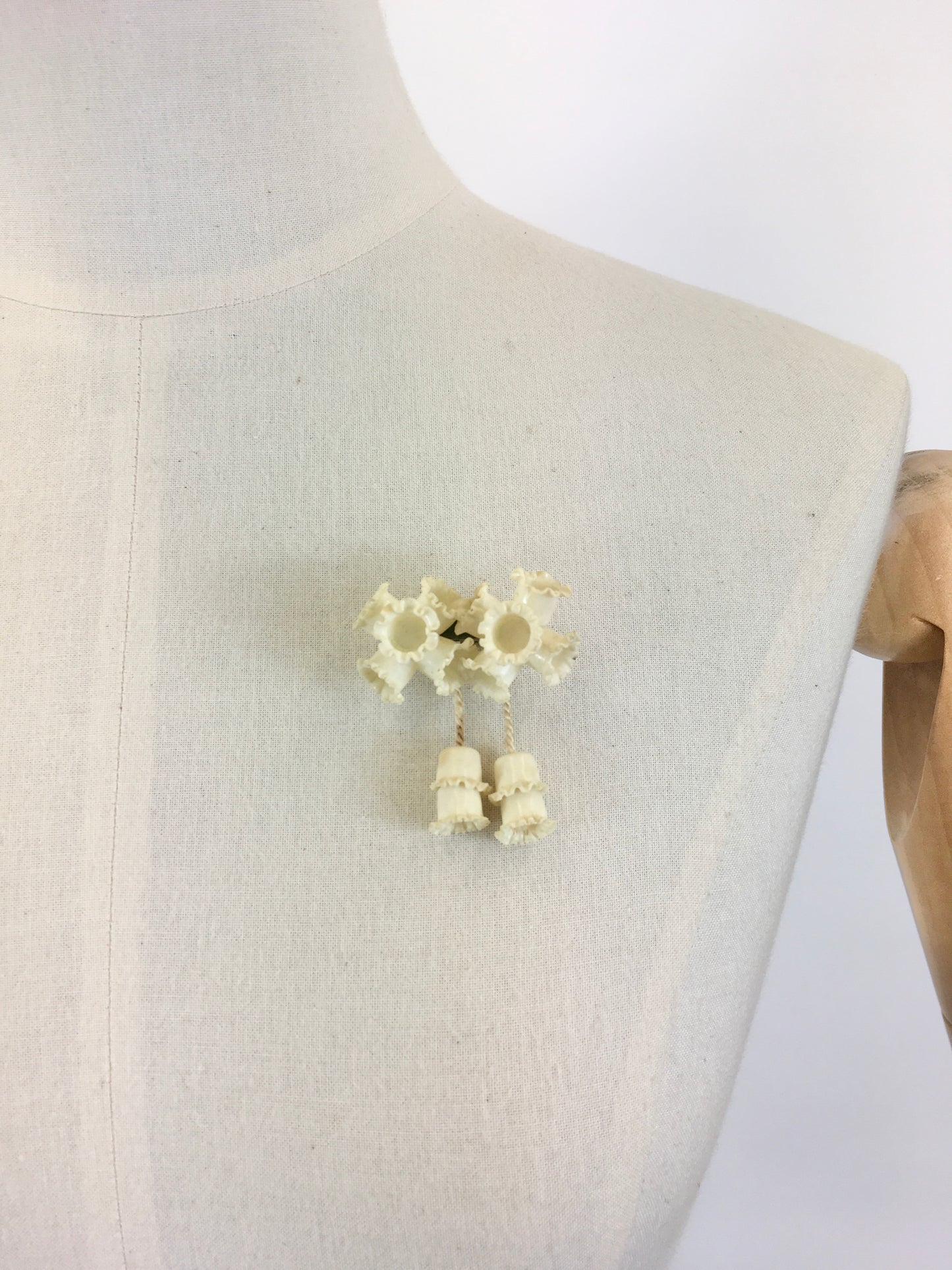 Original 1930’s Cluster Of Canterbury Bells Brooch - In Cream Celluloid