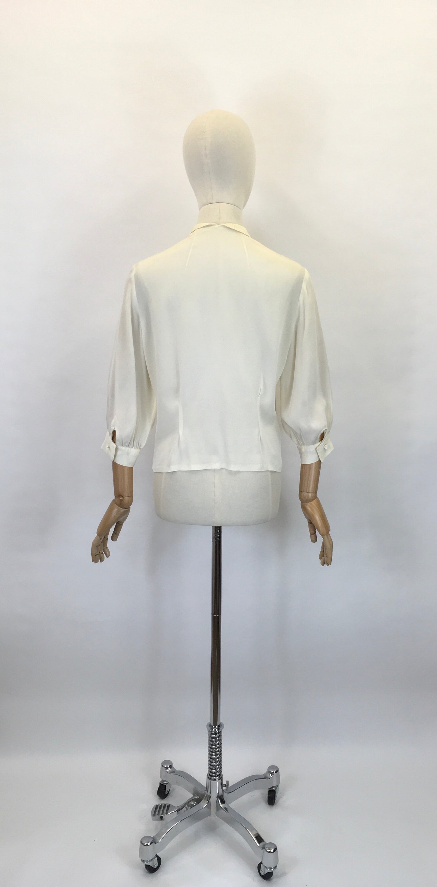 Original Late 1940’s Cream Blouse - With Lovely Pleated Detailing To The Bodice