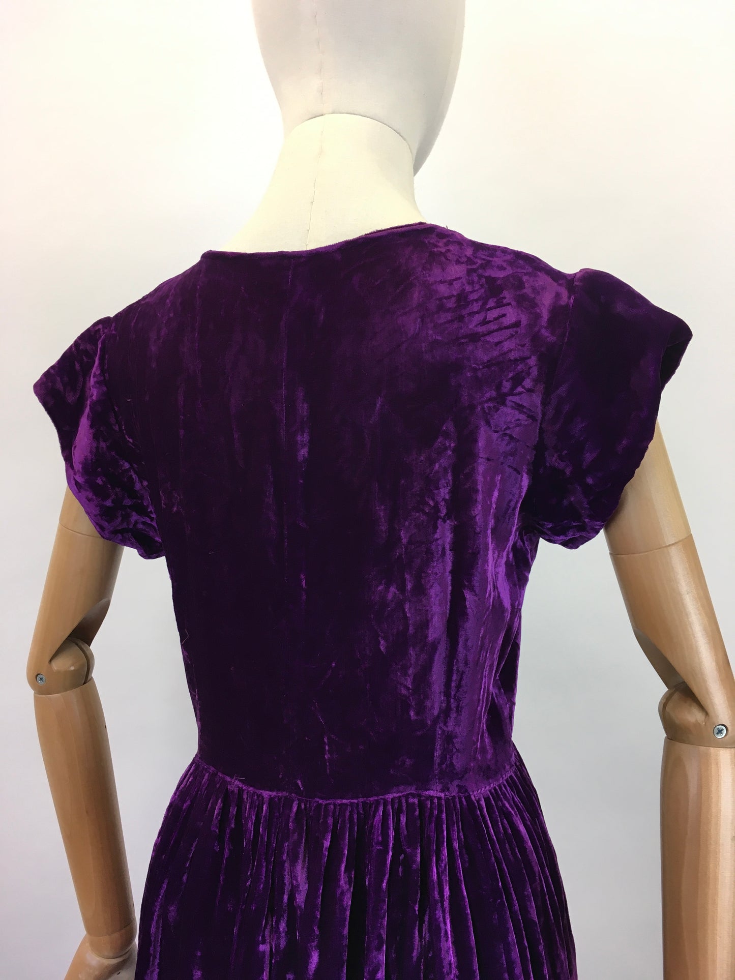 Original Late 1930's Early 1940's Silk Velvet Gown - In A Striking Cadbury Purple