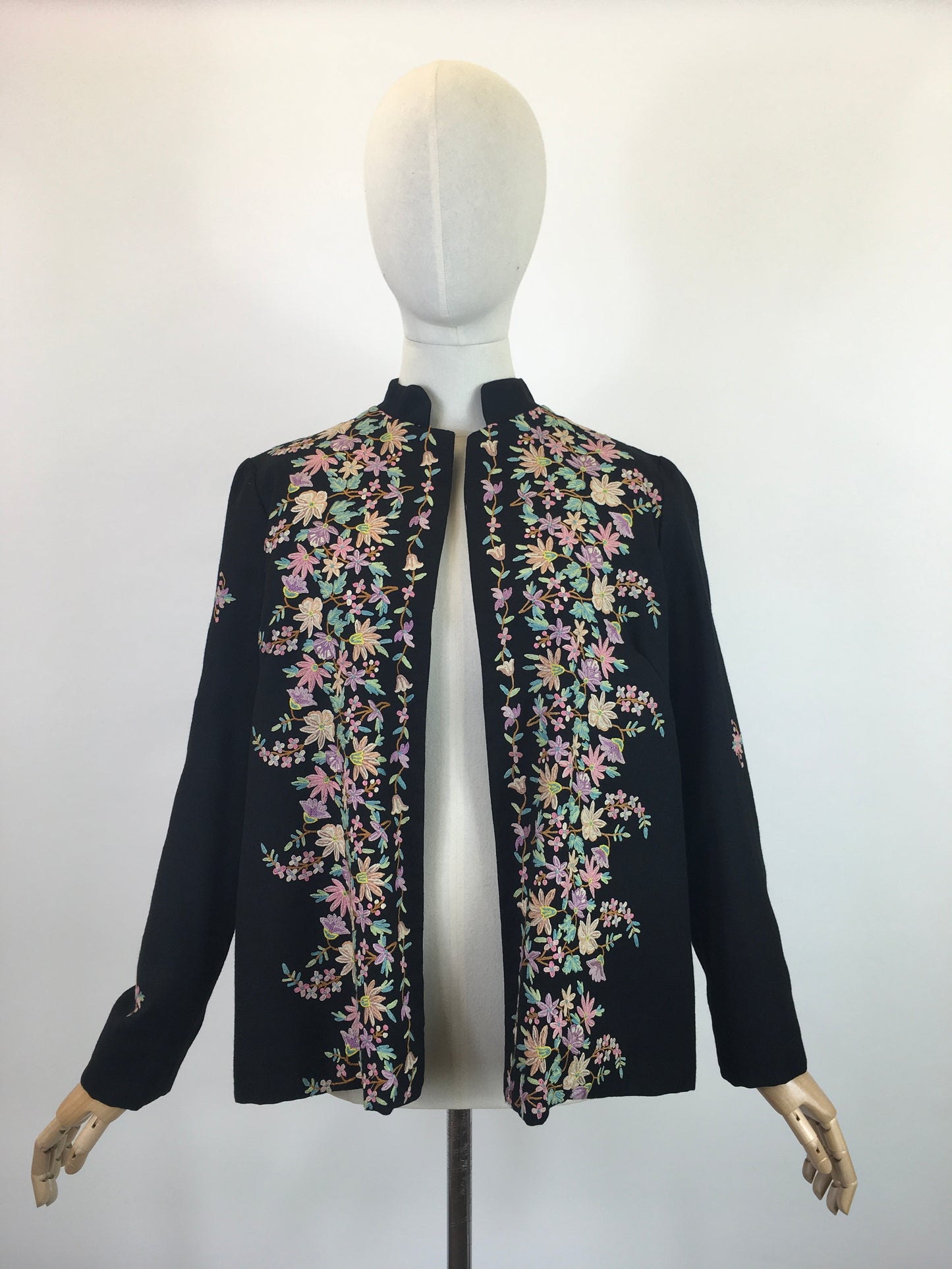 Original Late 1930's Early 1940's Edge to Edge Jacket - With Exquisite Embroidery Detailing in Pastels