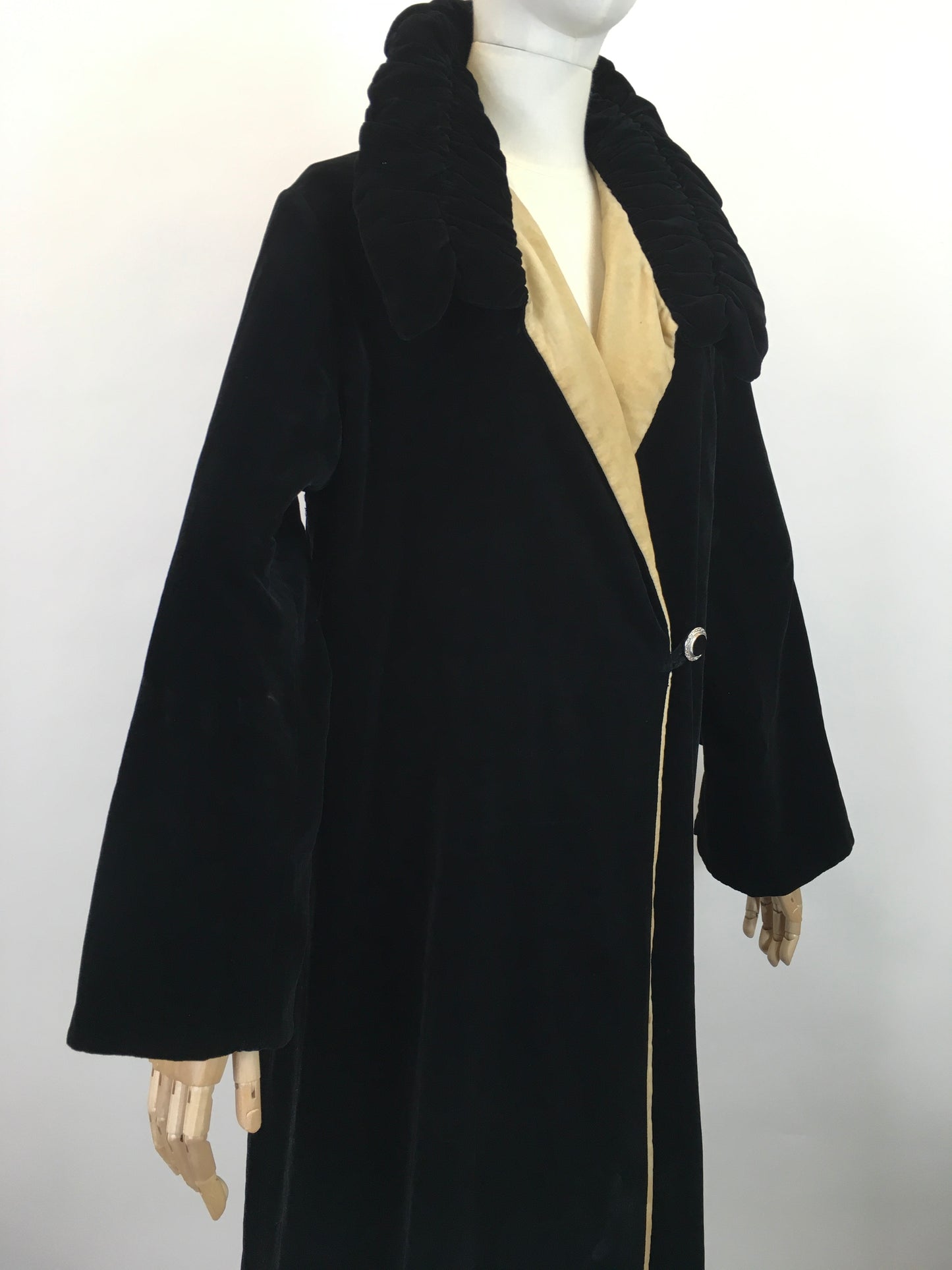 Original Early 1920's Sensational Opera Coat - In A Sumptuous Black Silk Velvet with Divine Collar