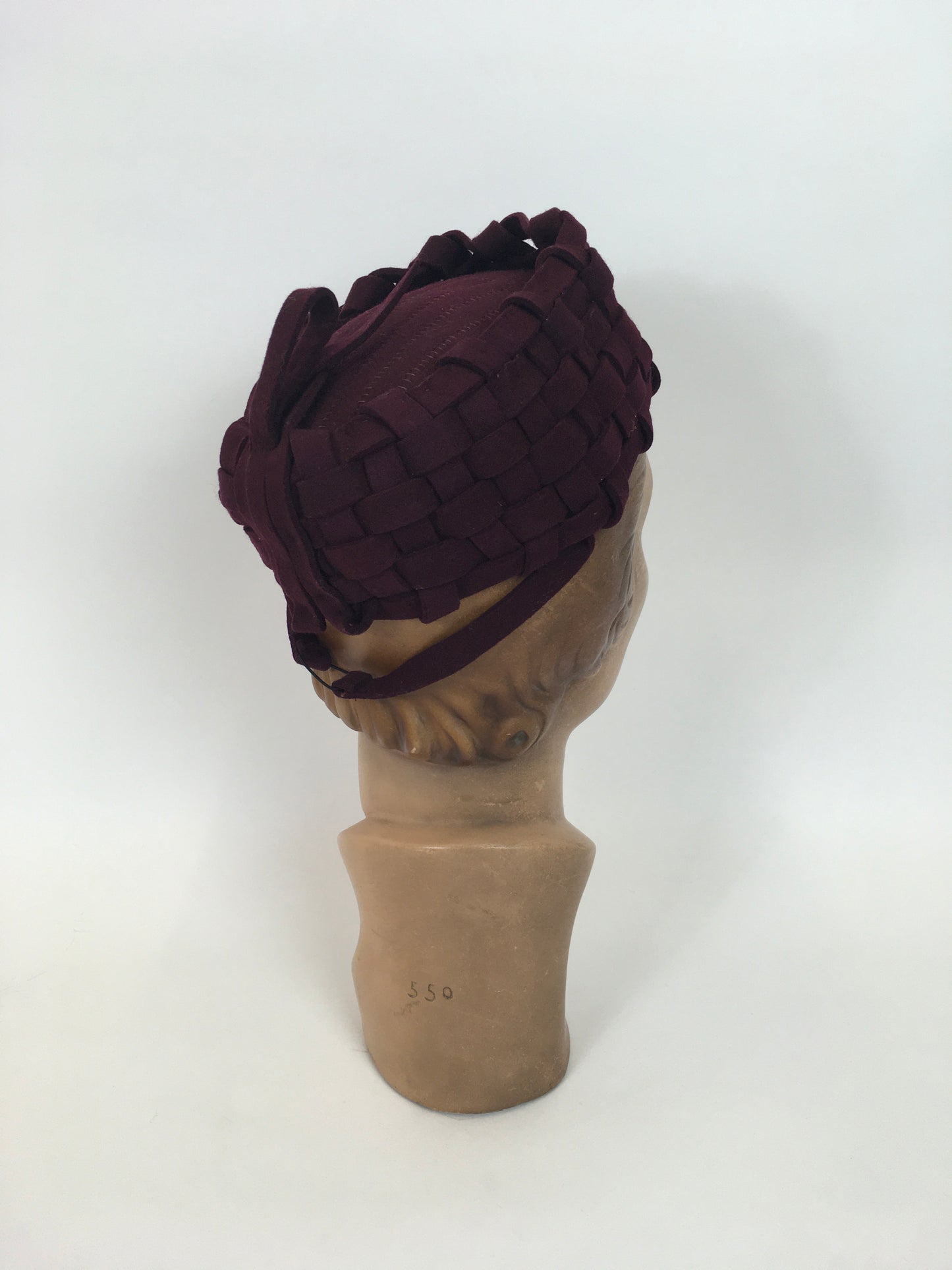 Original 1940s Deep Burgundy Felt Topper Hat - With Stunning Lattice Work Detailing