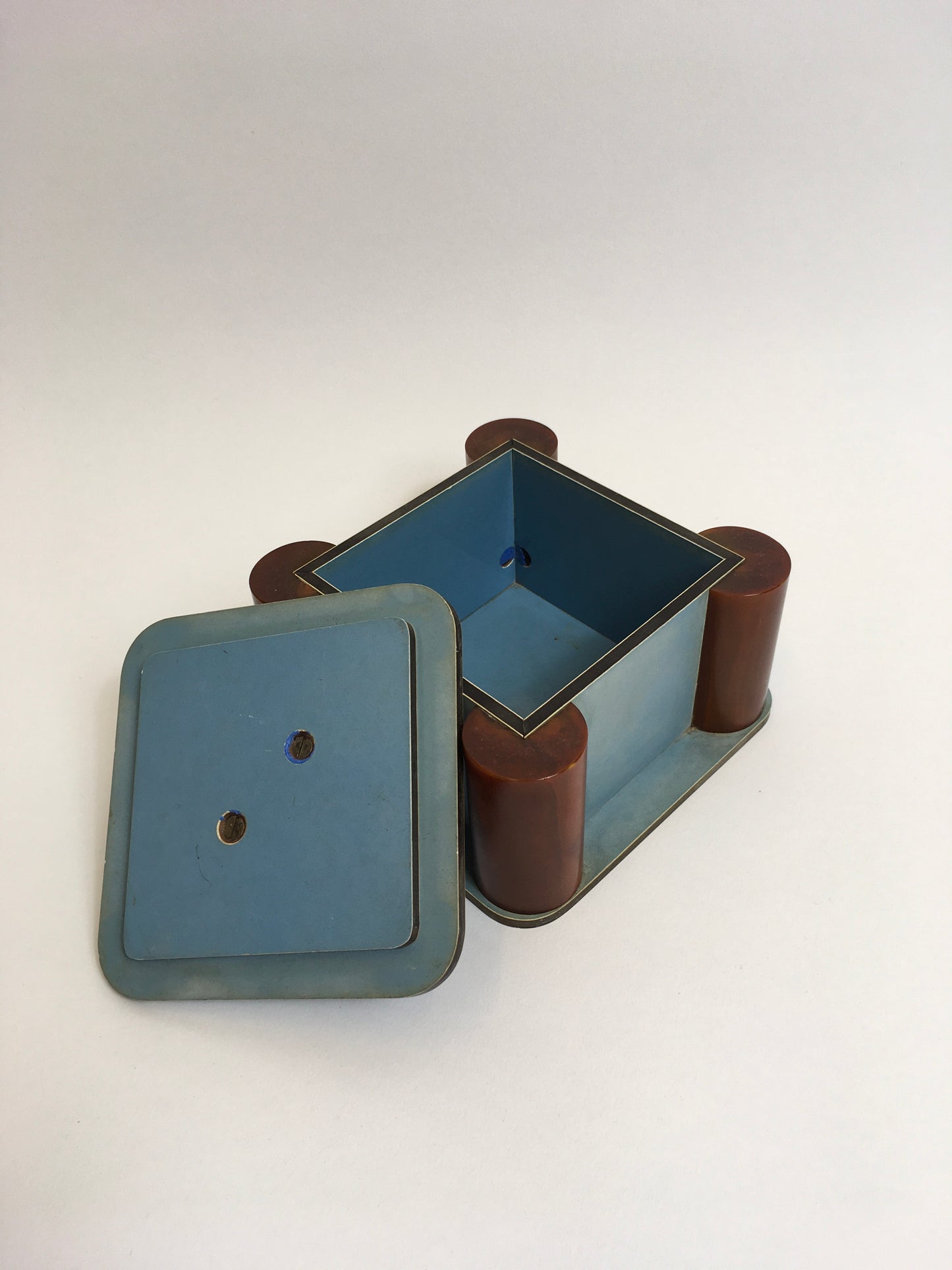 Original 1940’s Bakelite Trinket Box - In Powder Blue & Butterscotch