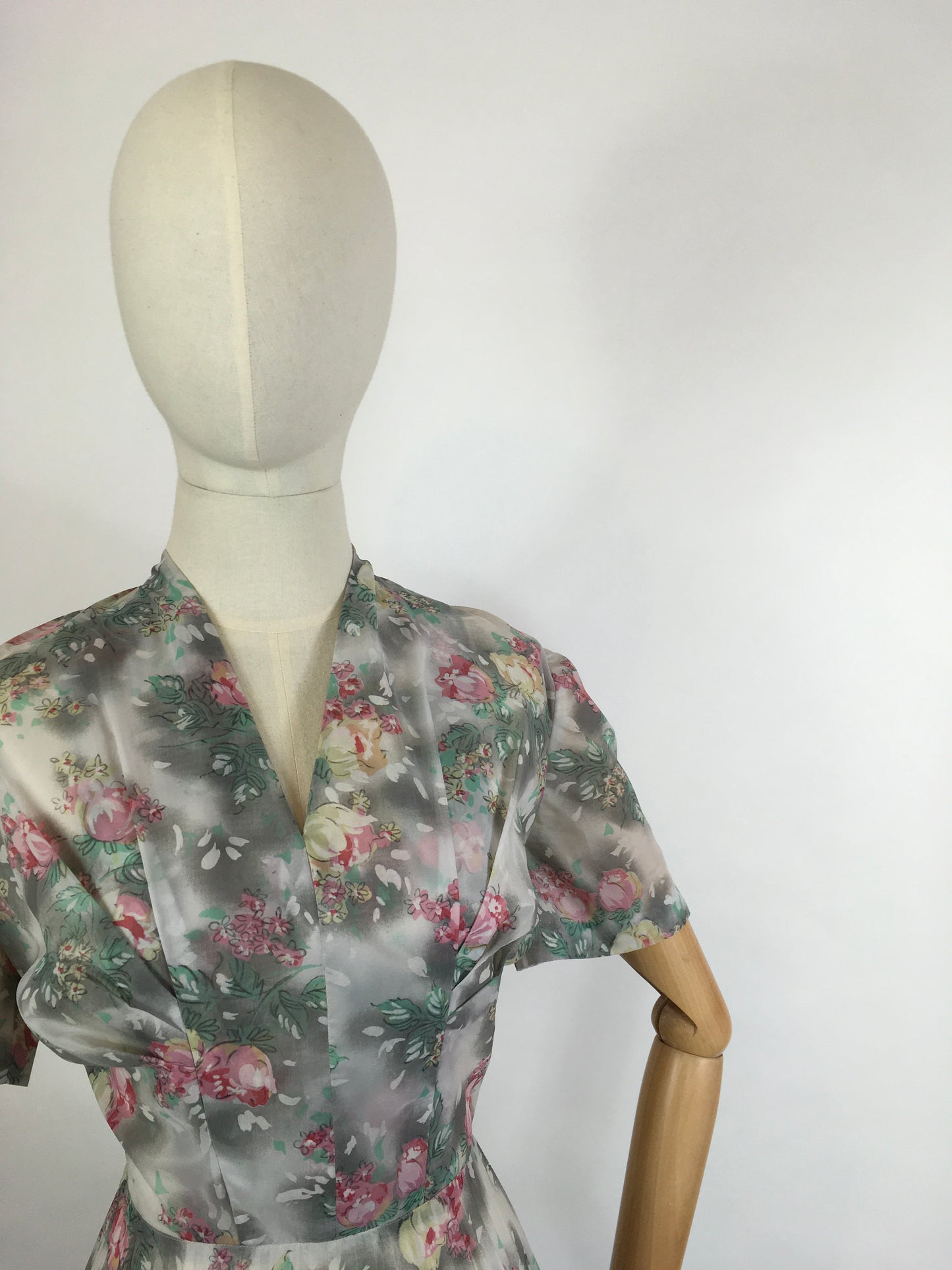 Original 1950s ‘ Eastex ‘ Floral Dress - In a Lovely Muted Colour Pallet of Soft Pinks, Muted Creams, Taupe and Greys