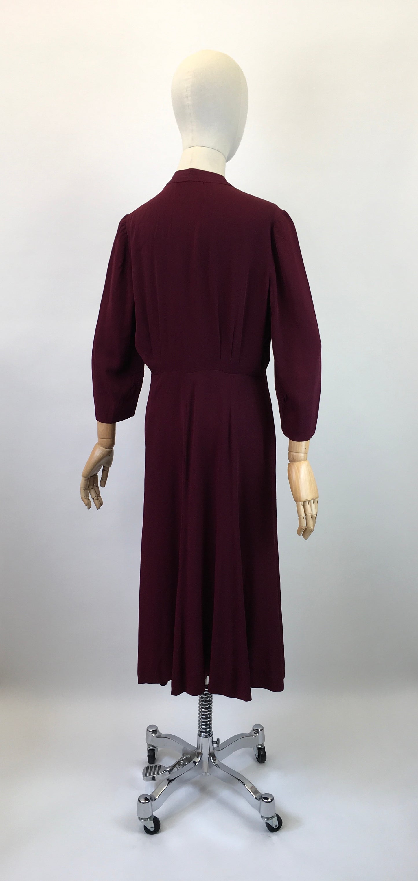 Original 1940's Divine Rayon Dress - In A Deep Red Wine