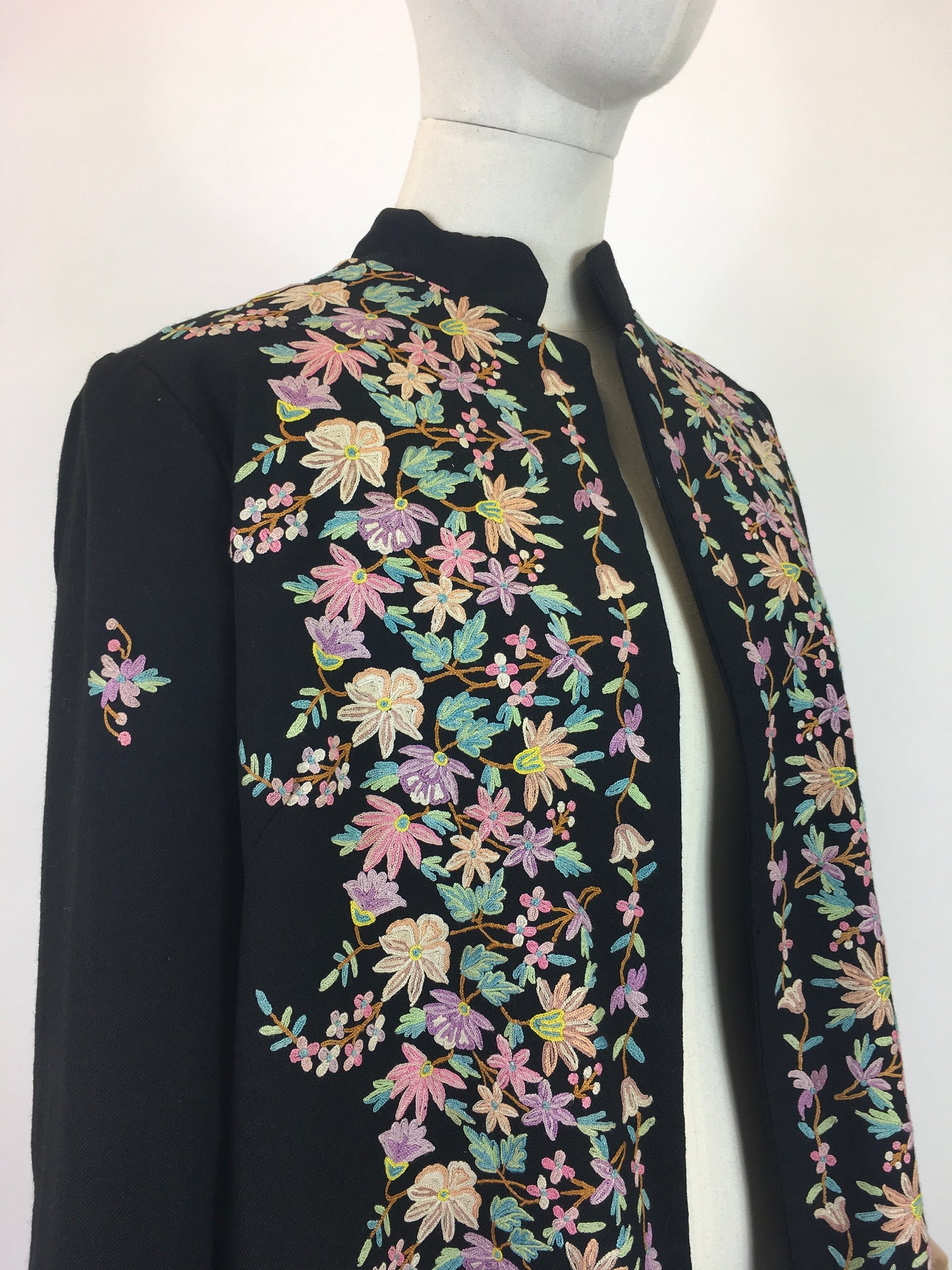 Original Late 1930's Early 1940's Edge to Edge Jacket - With Exquisite Embroidery Detailing in Pastels