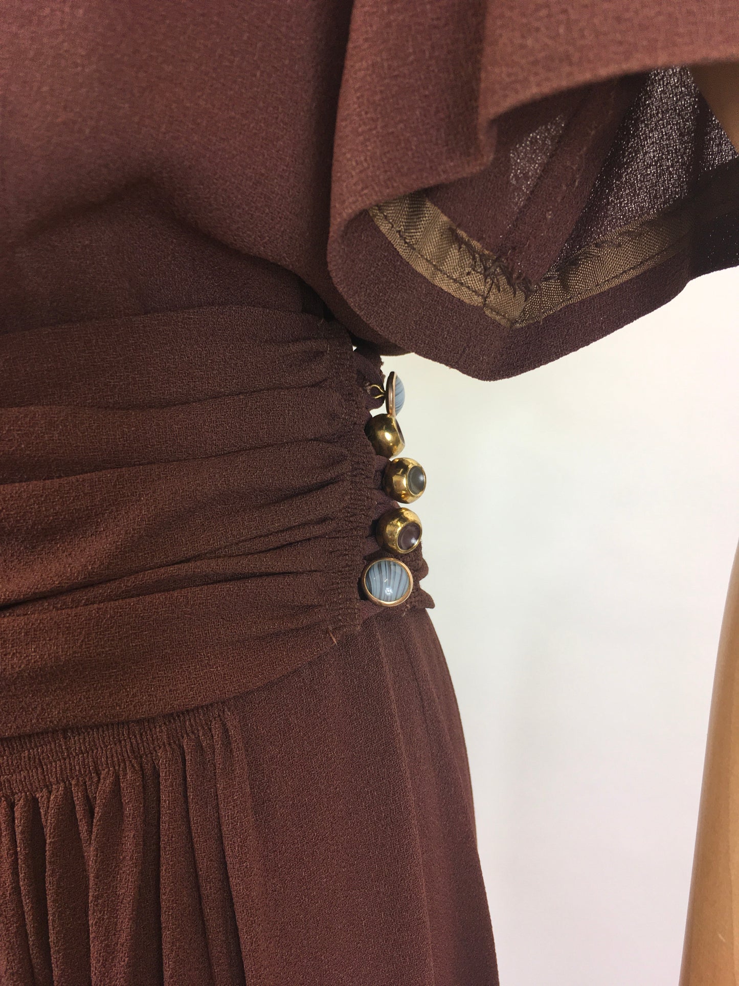 Original 1940’s SENSATIONAL Brown Fine Crepe Dress - ‘ A Jerry Gilden Spectator ‘