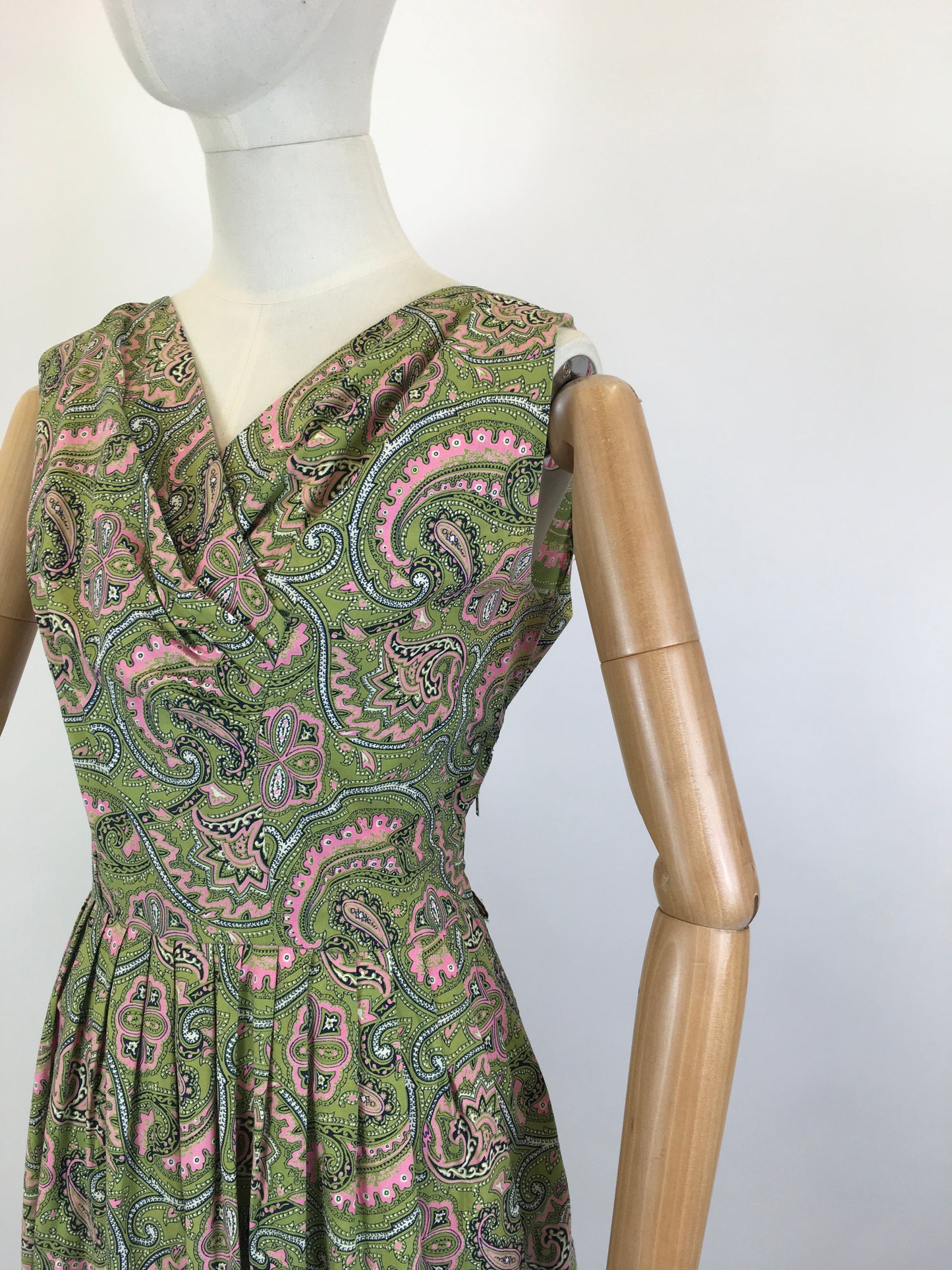 Original 1950’s Darling Cotton Day Dress- In A Beautiful Paisley in Pink & Green