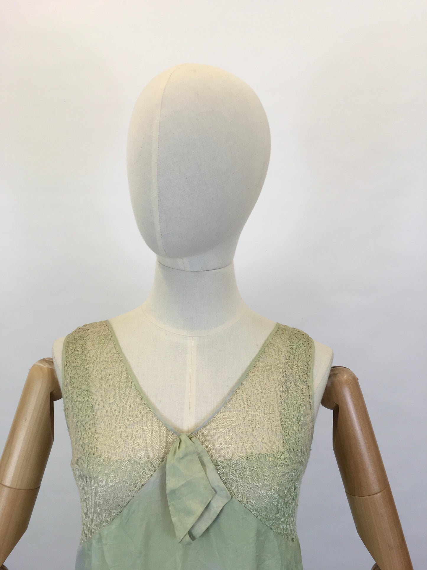 Original As Is 1920’s Stunning Soft Green Dress - In Silk & lace
