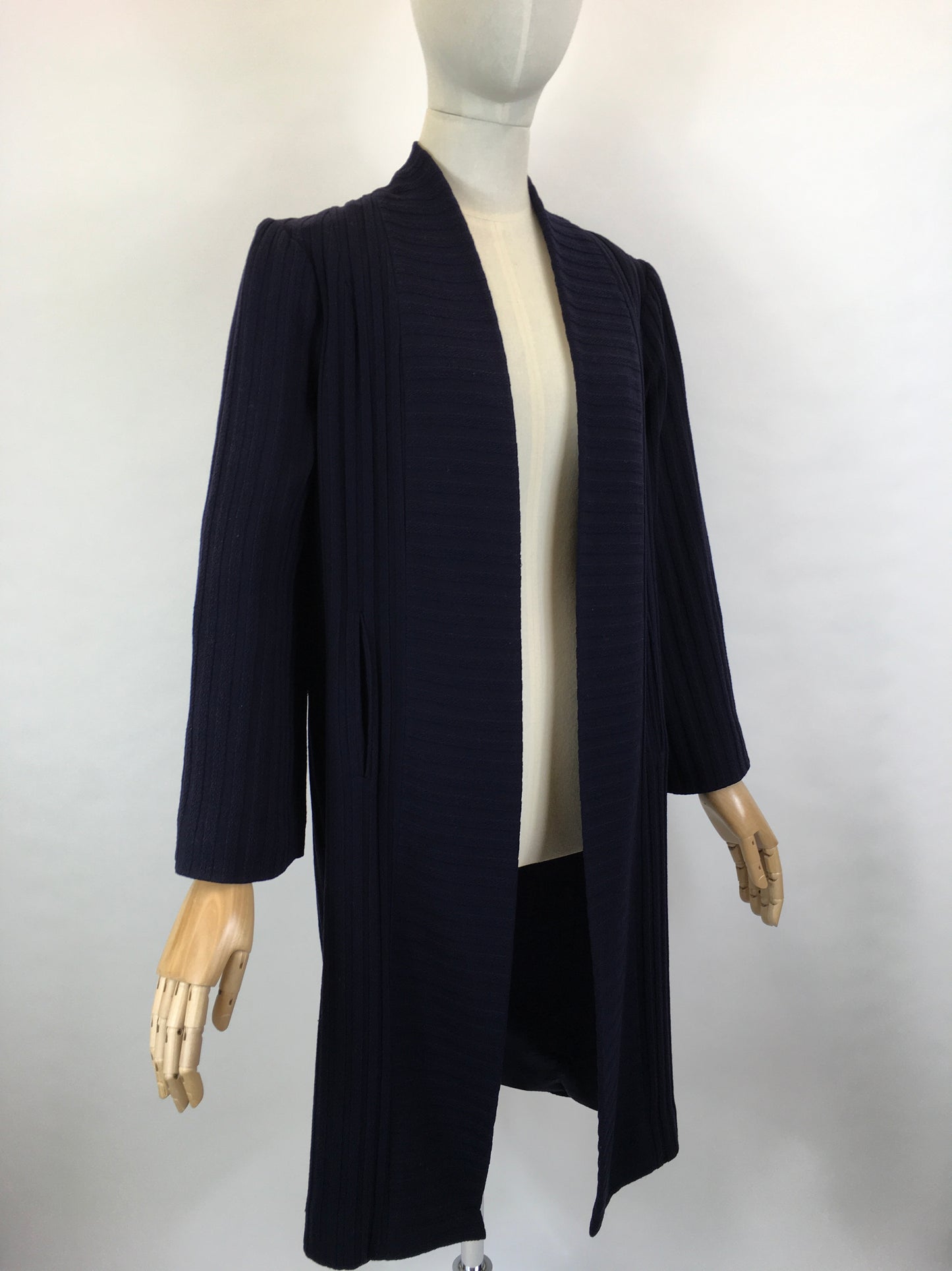 Original Mid to Late 1930’s Navy Edge to Edge Coat - In A Beautiful Woollen Textured Crepe