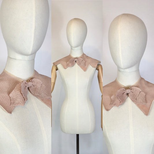 Original 1930’s / 1940’s Collar with Bow Detailing - In A Powder Pink Crepe