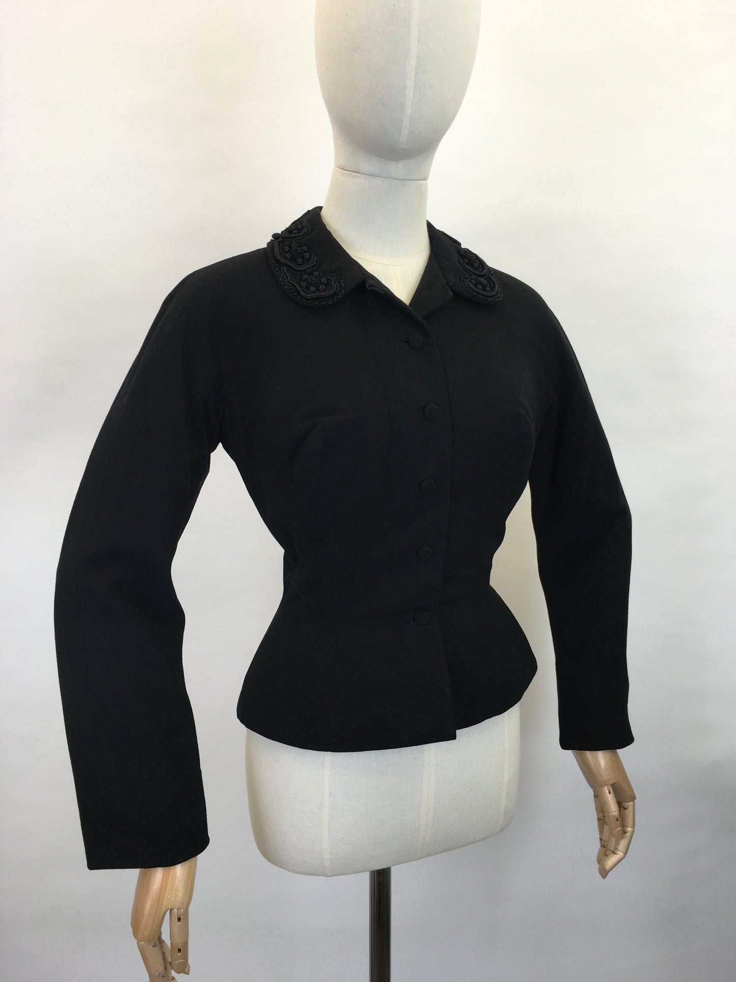 Original Late 1940’s early 1950’s ‘ Hattie Carnegie’ Black Jacket - Creating the Iconic New Look Silhouette