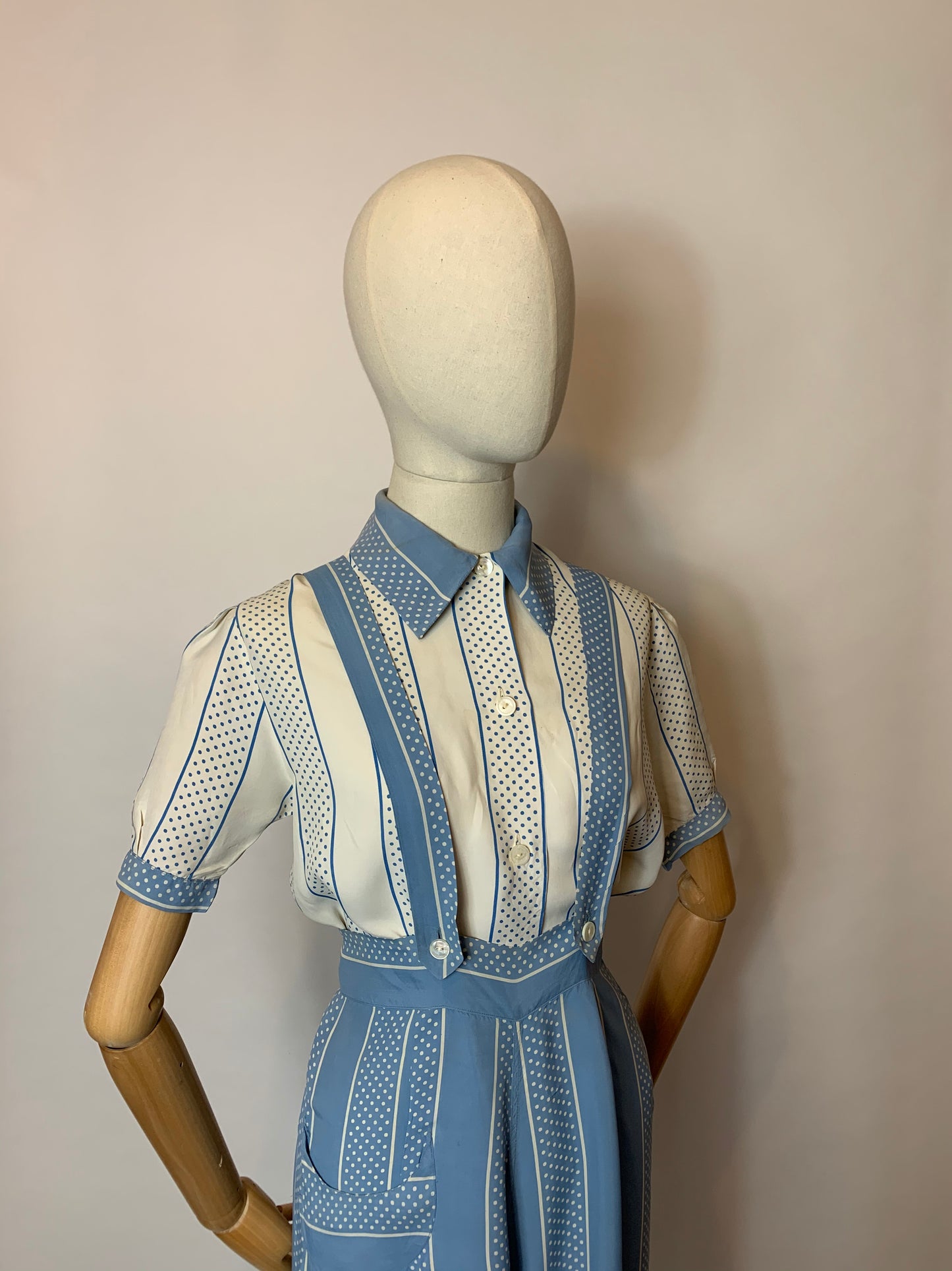 Original 1940’s 2 pc Blouse & Dungaree Set - In the Most Summery Of Colour Pallets with Polka Dots