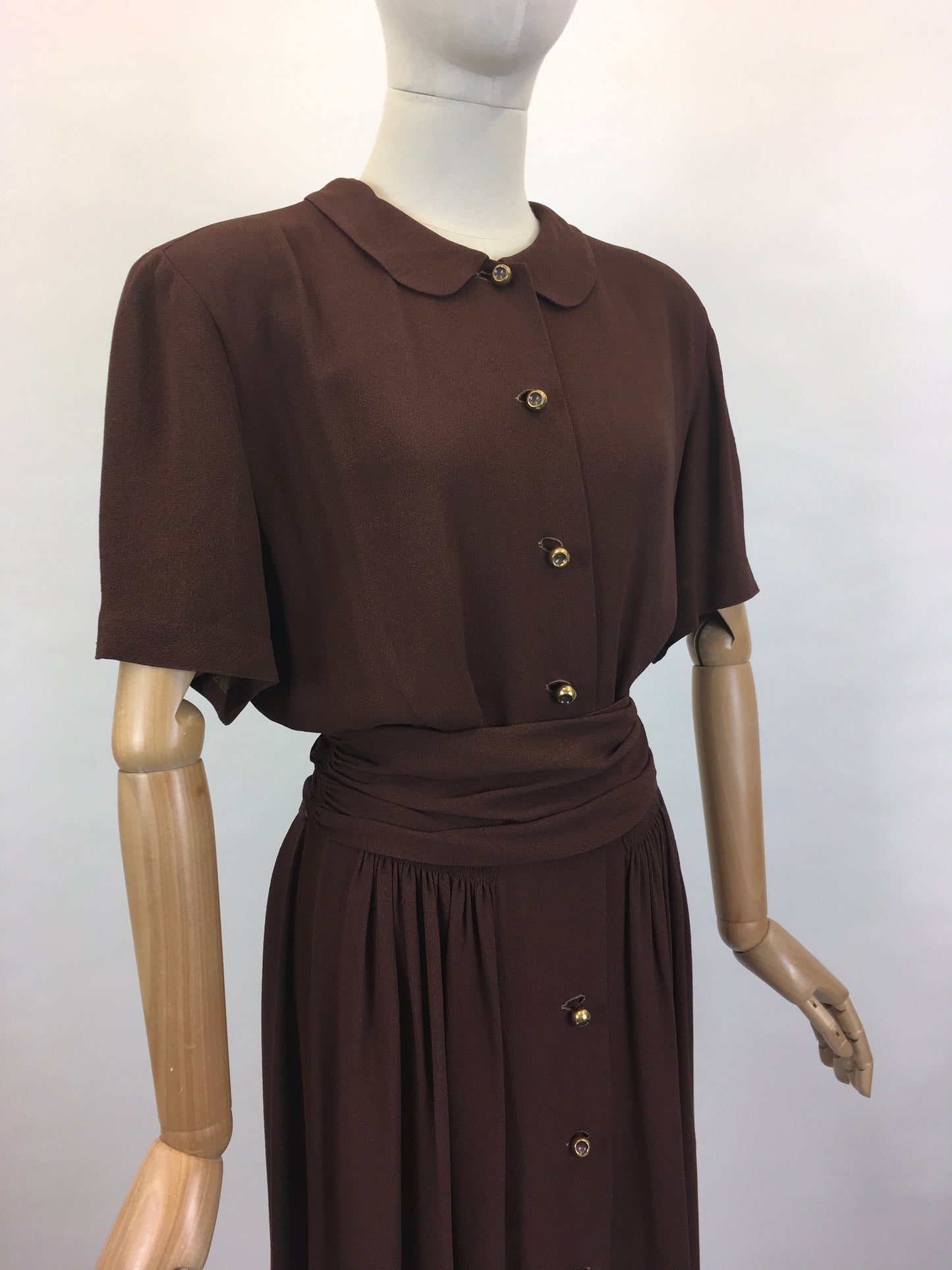 Original 1940’s SENSATIONAL Brown Fine Crepe Dress - ‘ A Jerry Gilden Spectator ‘