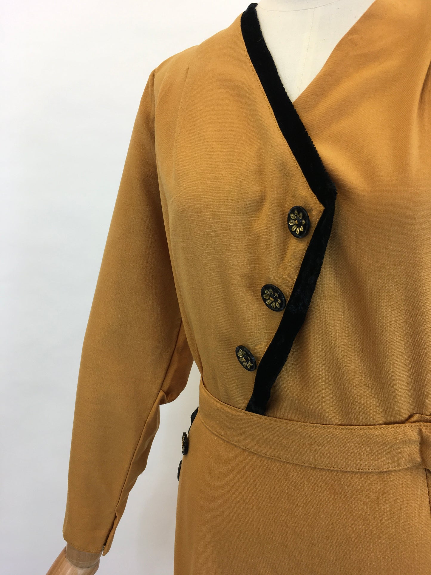 Original Late 1940’s Stunning Dress With Asymmetric Detailing - In A Perfect Shade Of Pumpkin Spice