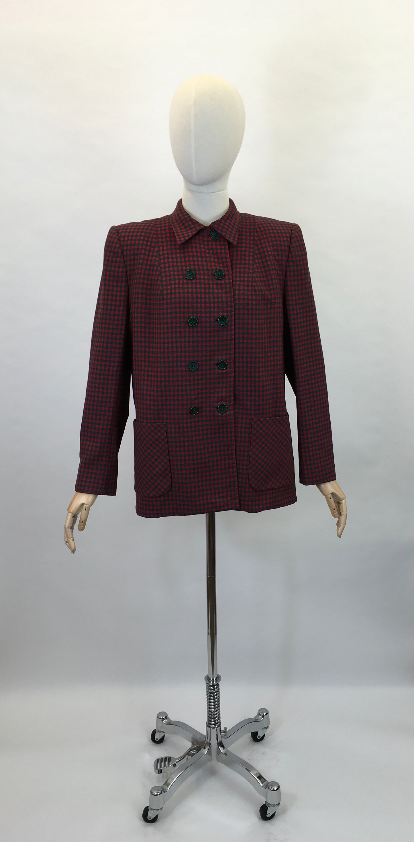 Original 1940’s American Double Breasted Jacket - In A Lovely Red & Green Check Suiting Cloth