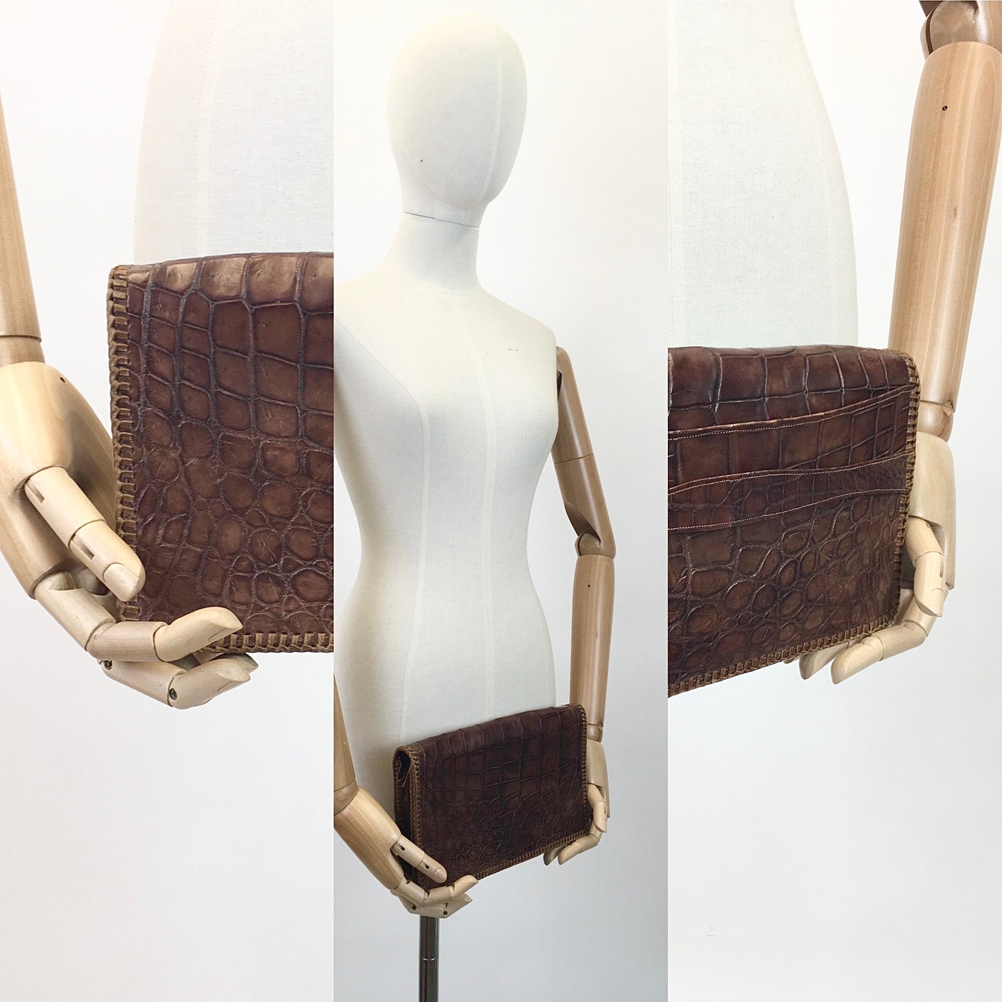 Original 1930's Classic Leather Clutch Handbag - With Handy Internal Compartments