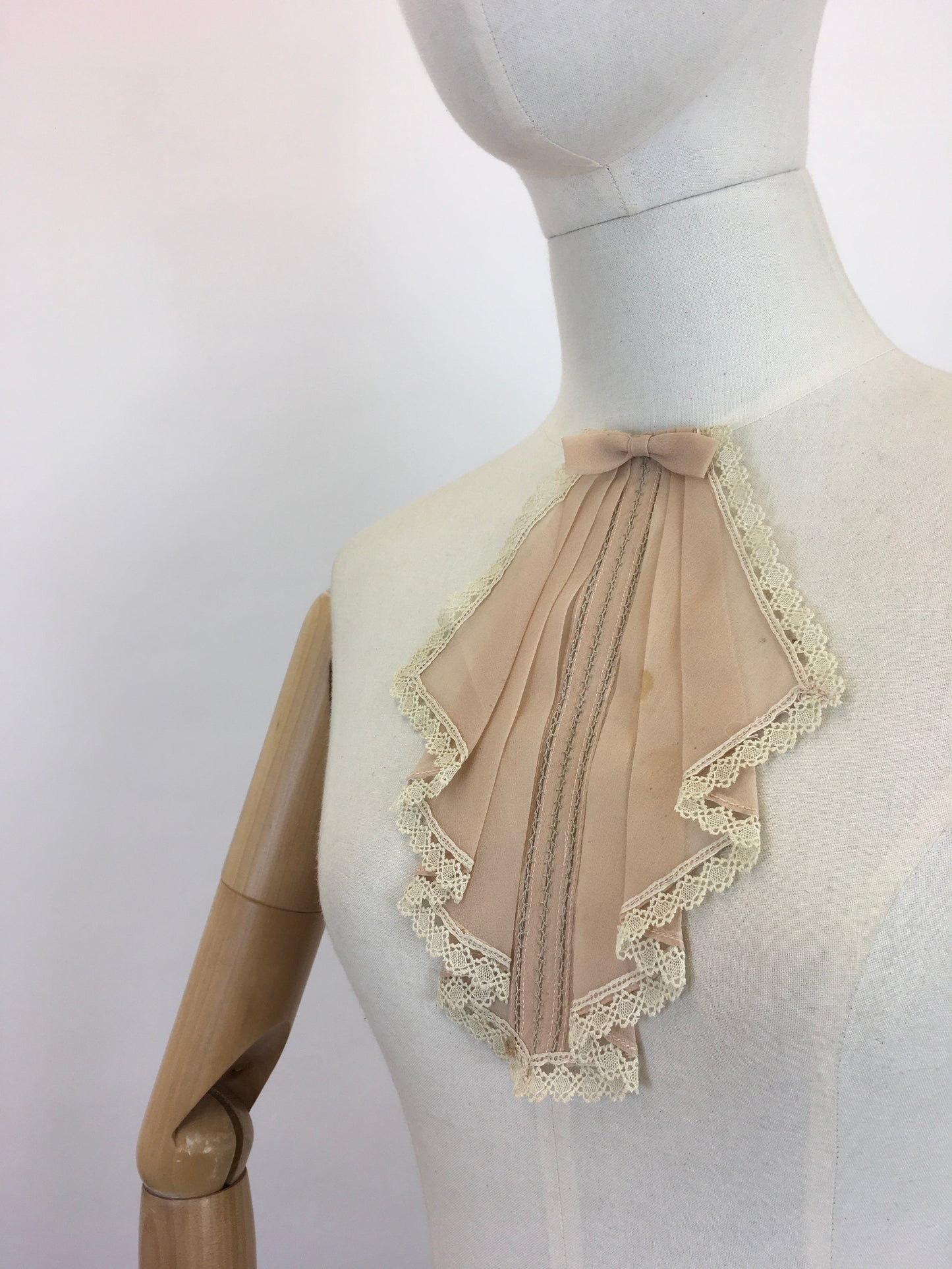 Original 1930's Darling Dickie - In A Soft Taupe Chiffon Crepe with Lace Trim