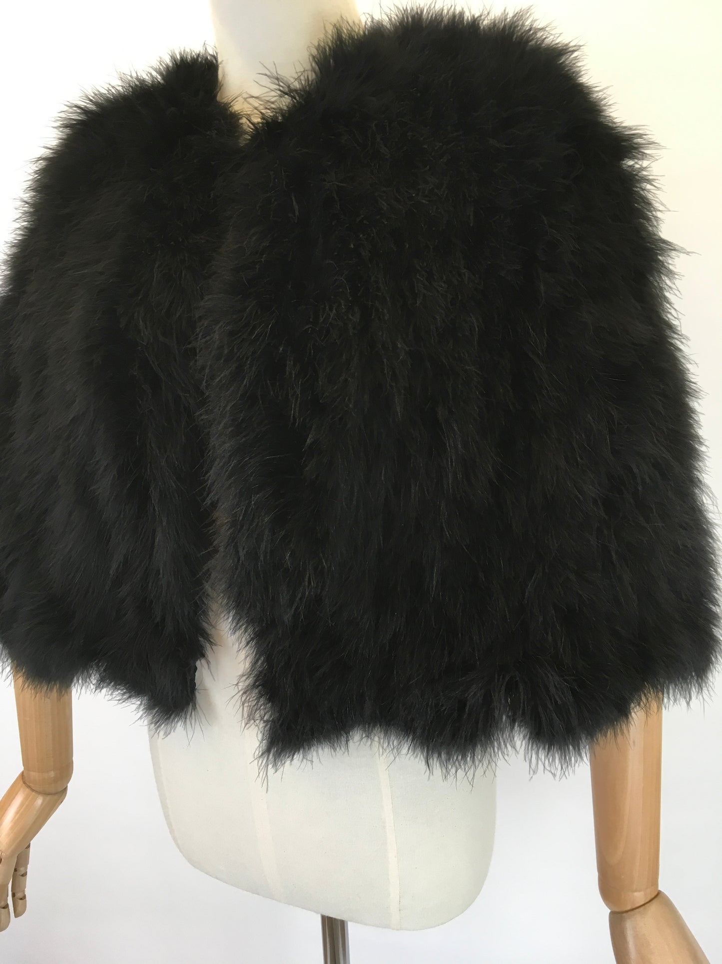Original 1930s Black Marabou Feather Capelet - Made By ‘ Springfield Made In England ‘
