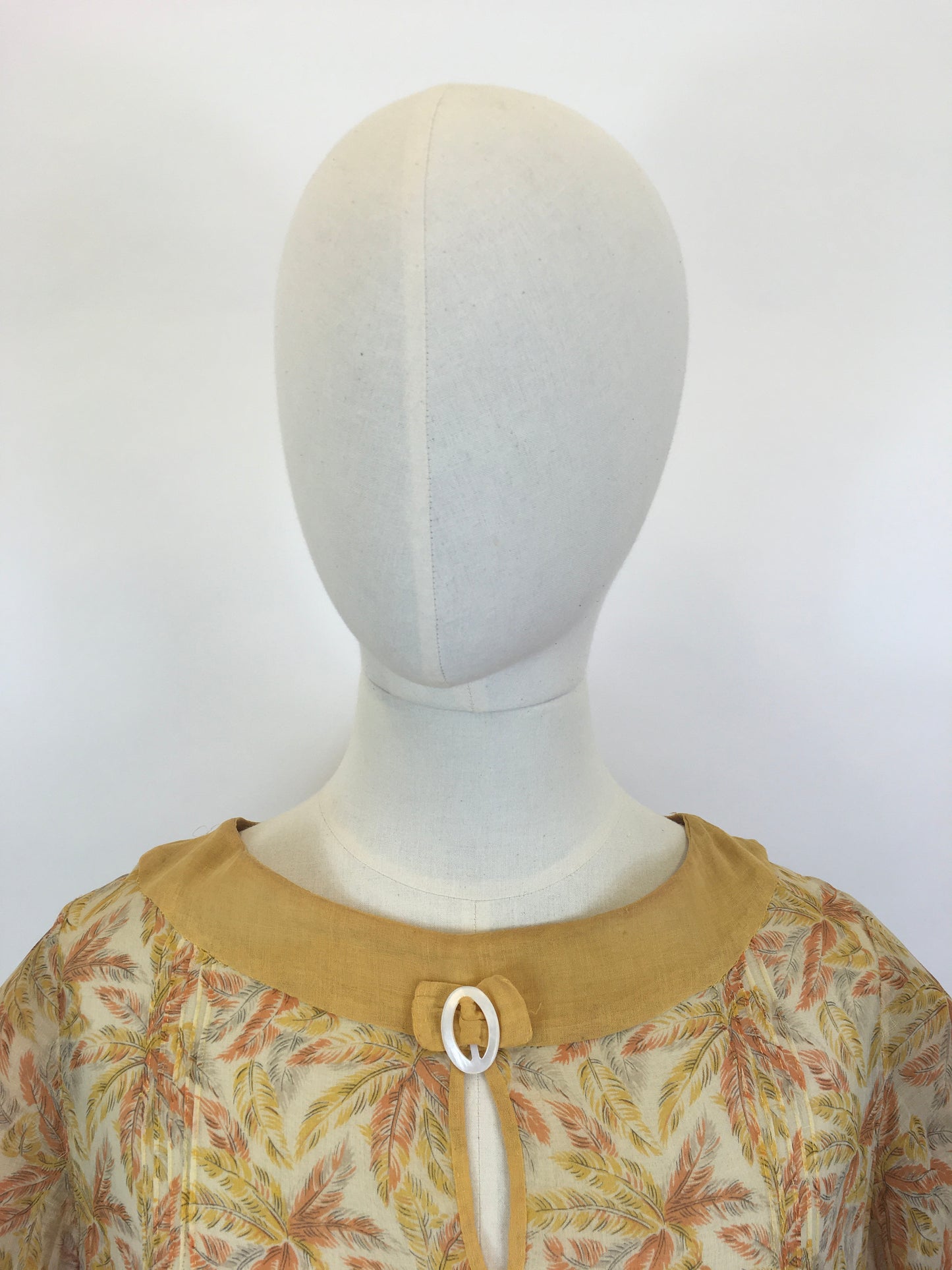 Original 1920’s FABULOUS Cotton Lawn Dress - Flora and Fauna in Buttery Yellows,Soft Oranges and Powdered Greys