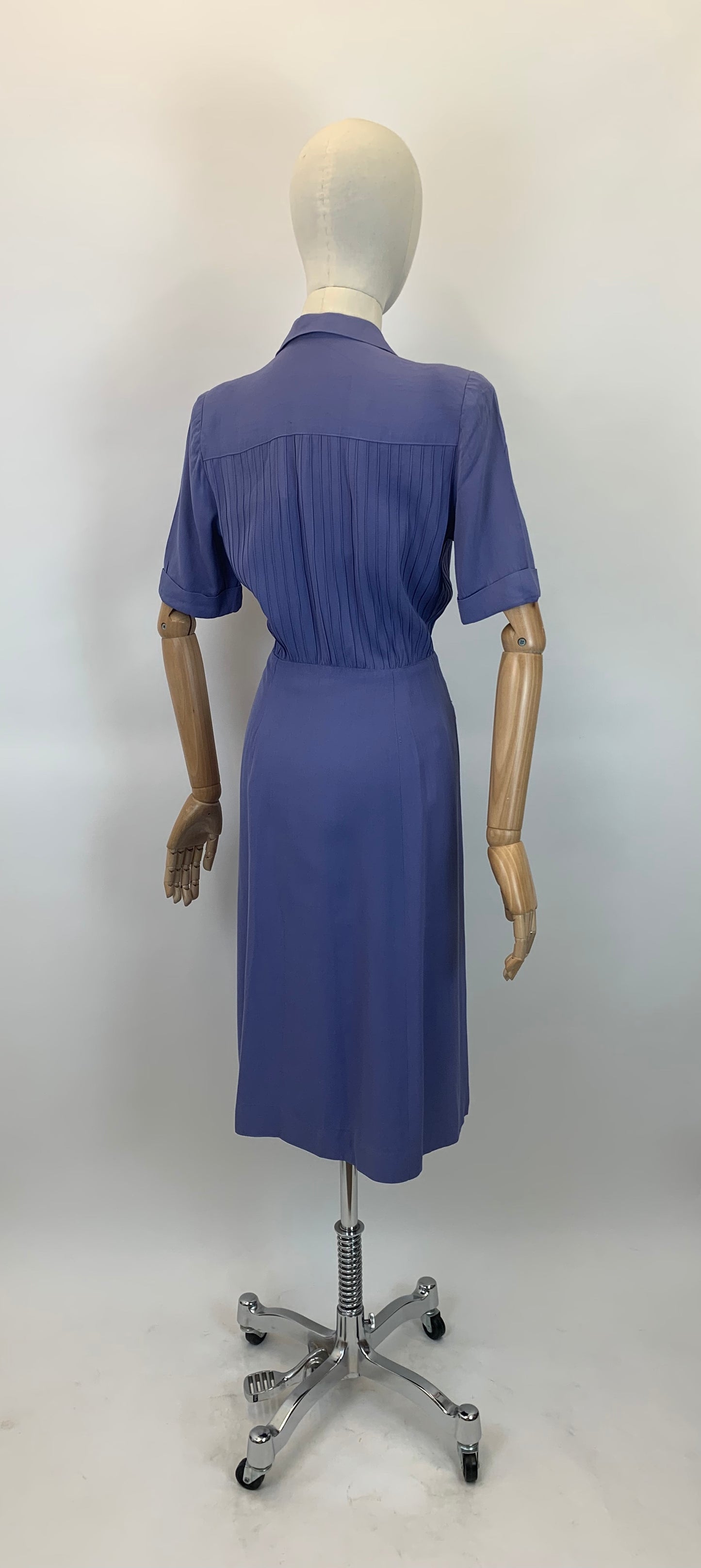 Original 1940's Darling Day Dress - With Delightful Pleatwork in Periwinkle