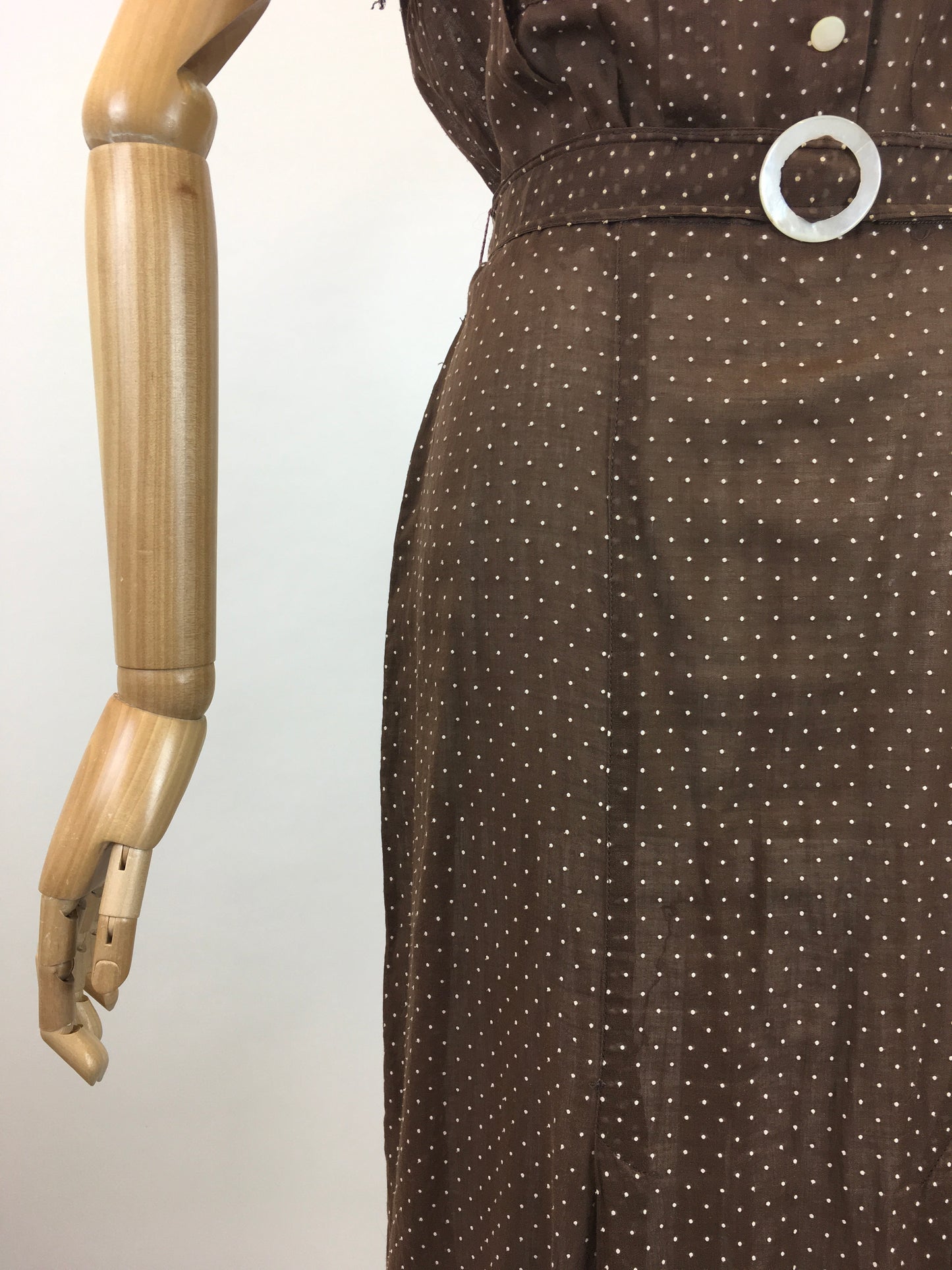 Original 1930's Darling Cotton Lawn Dress - In A Brown & White Polka Dot