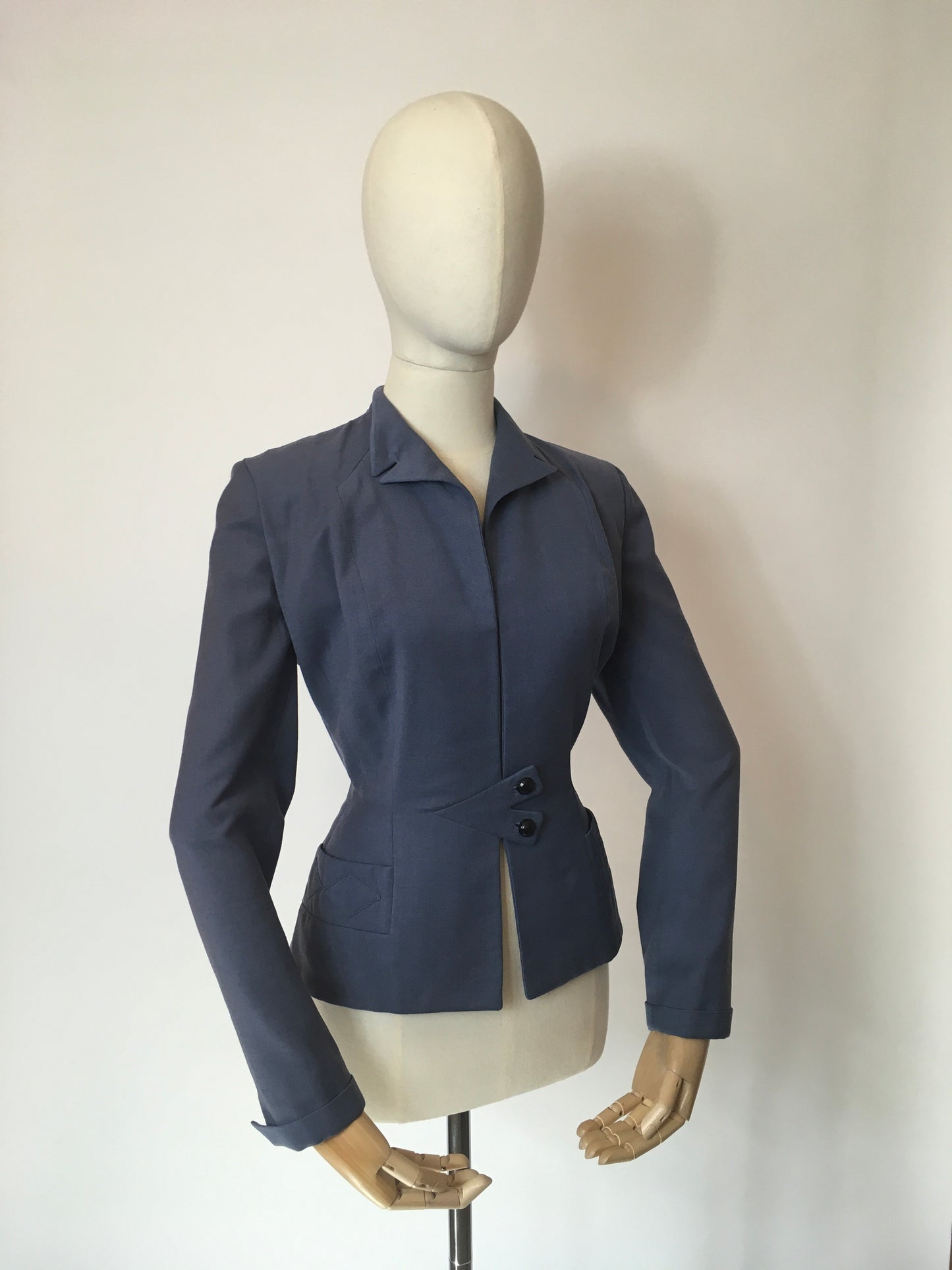 Original 1940’s Blue Jacket - With Stunning Diamond Detailing and Nipped In Waist