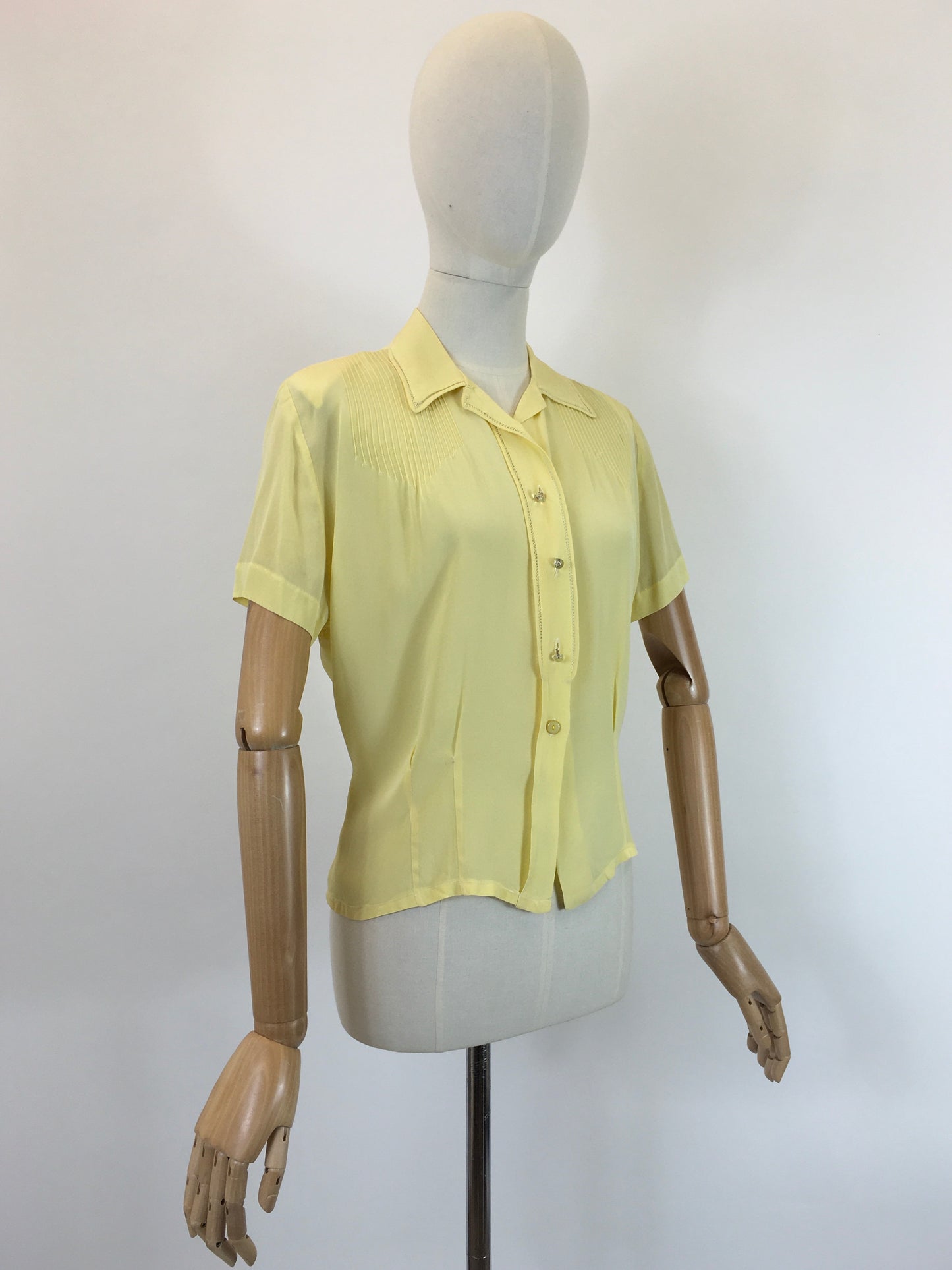 Original 1940’s Sheer Blouse In A Sunshine Yellow - With Stunning Stitch Work Detailing