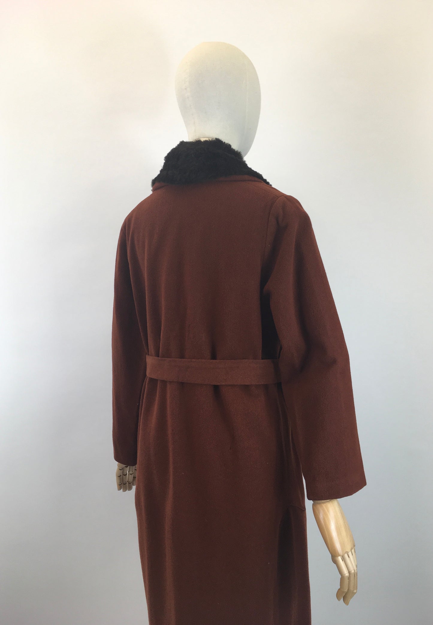 Original Sensational 1920's/ 1930's Art Deco Coat - In A Warm Cinnamon With Rabbit Fur Collar