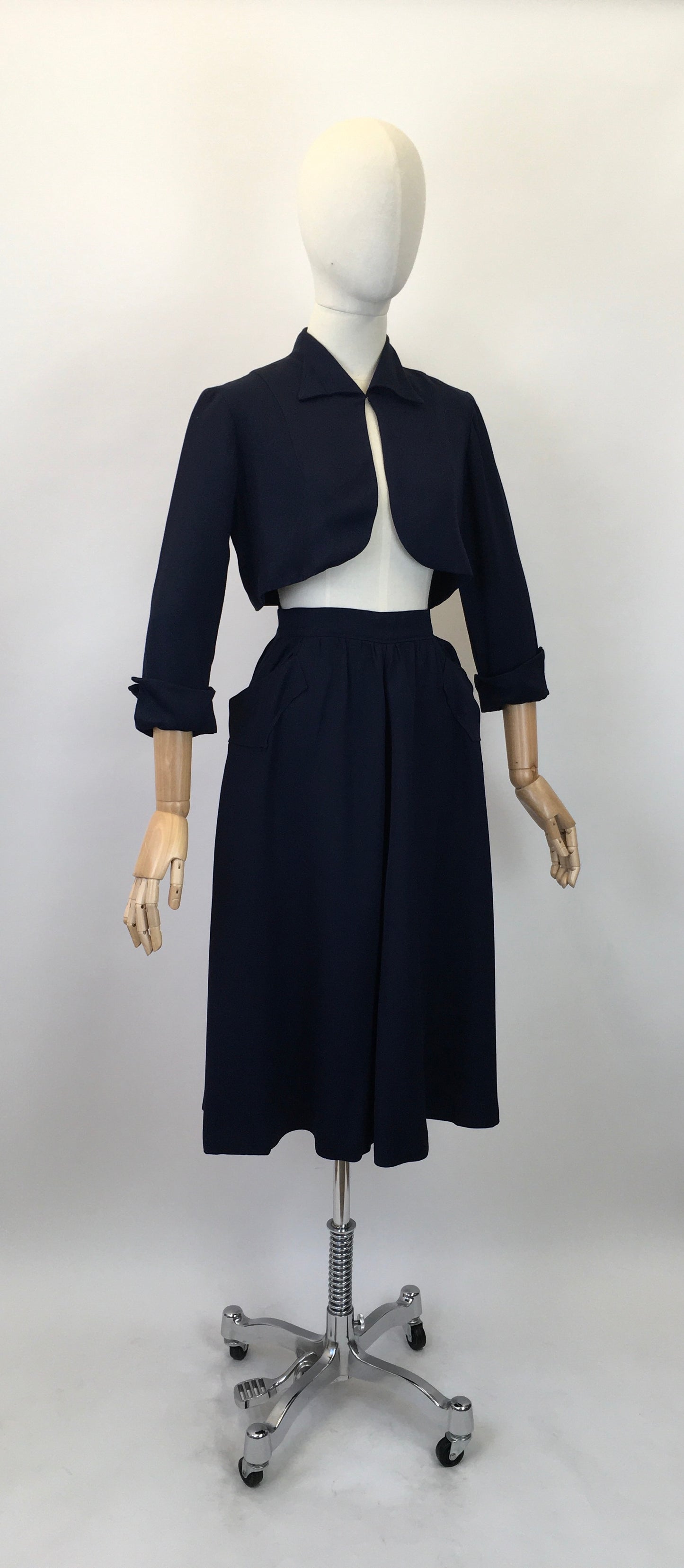 Original 1940's Early 1950's Darling Bolero & Skirt Set - In A Classic Navy