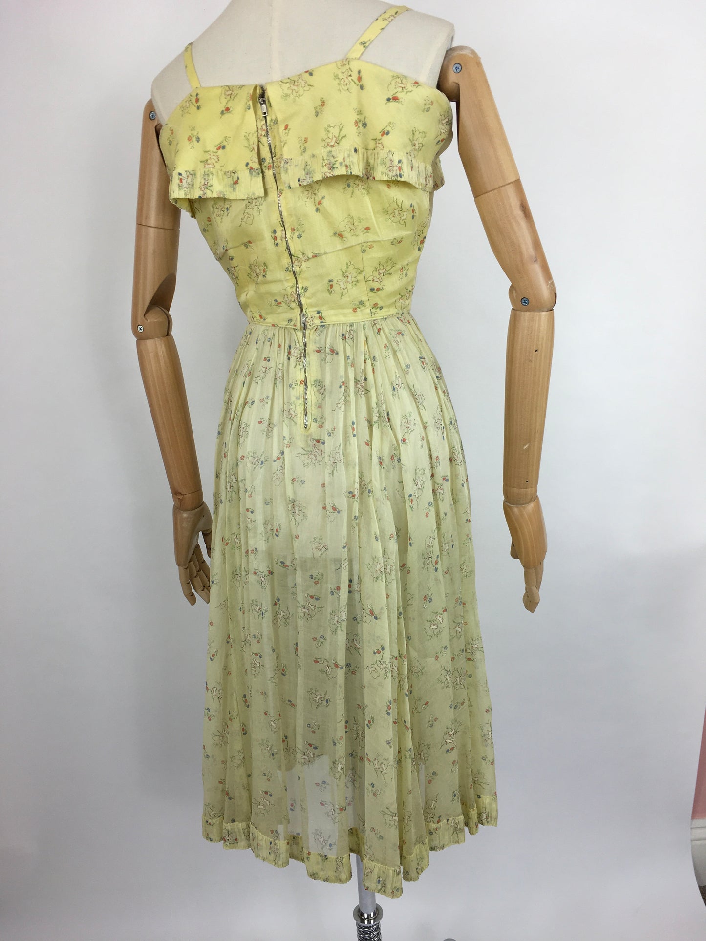 Original 1930s Sundress - In an Amazing Novelty Print Featuring Leaping Lambs and Toadstools On a Pale Lemon Cotton Lawn