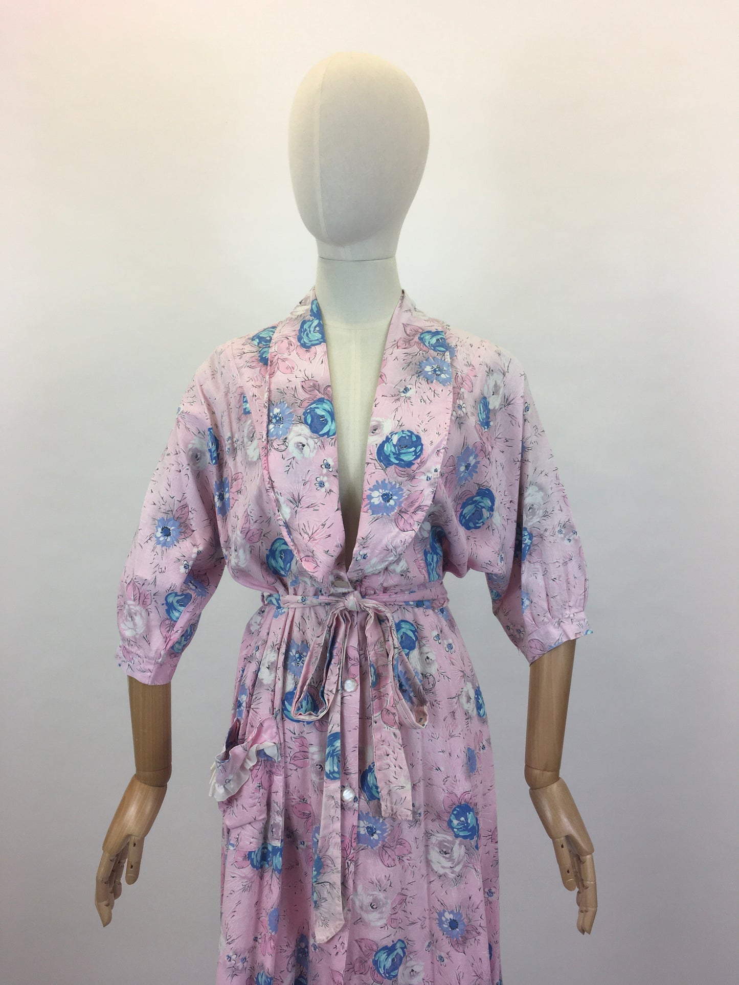 Original 1950’s Floral Cotton Dressing Gown - As is Condition