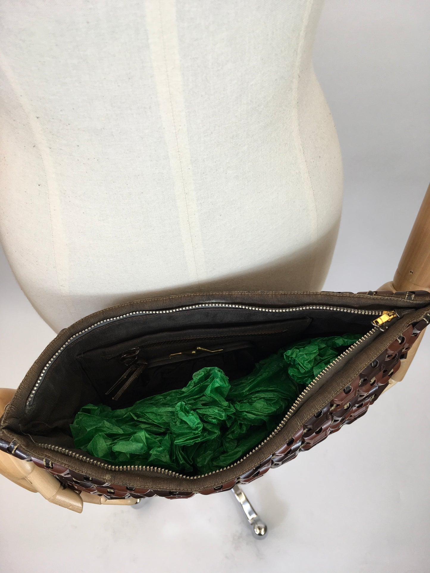 Original 1940's Stunning Plastiflex Clutch Handbag - In A Two-Tone Nutmeg & Chocolate