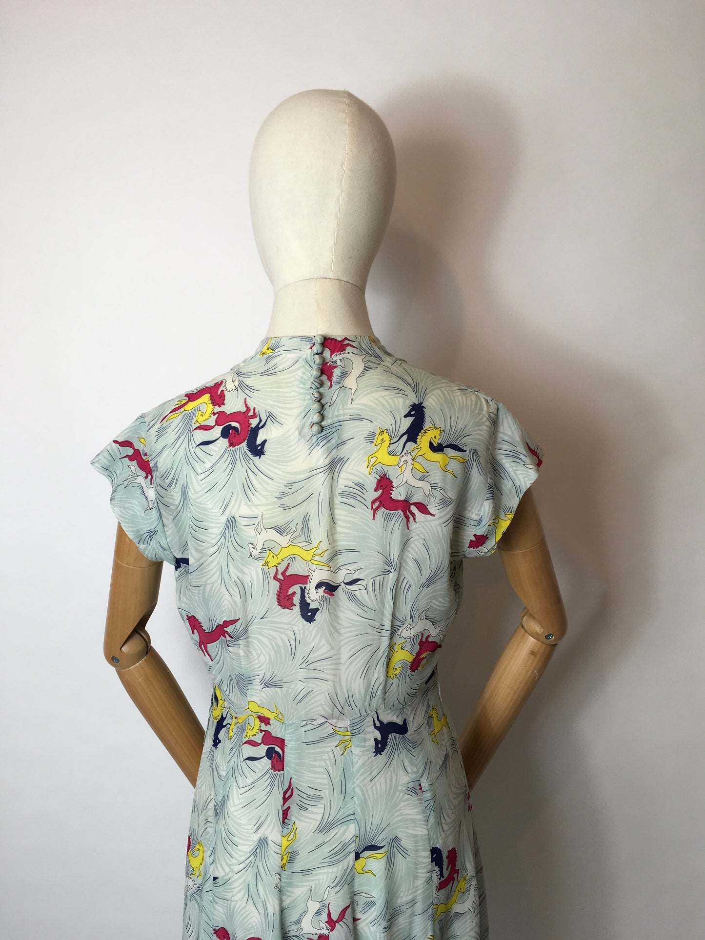 Original 1940’s Dancing Horses Print Dress - In a lovely Sheer Rayon Fabric