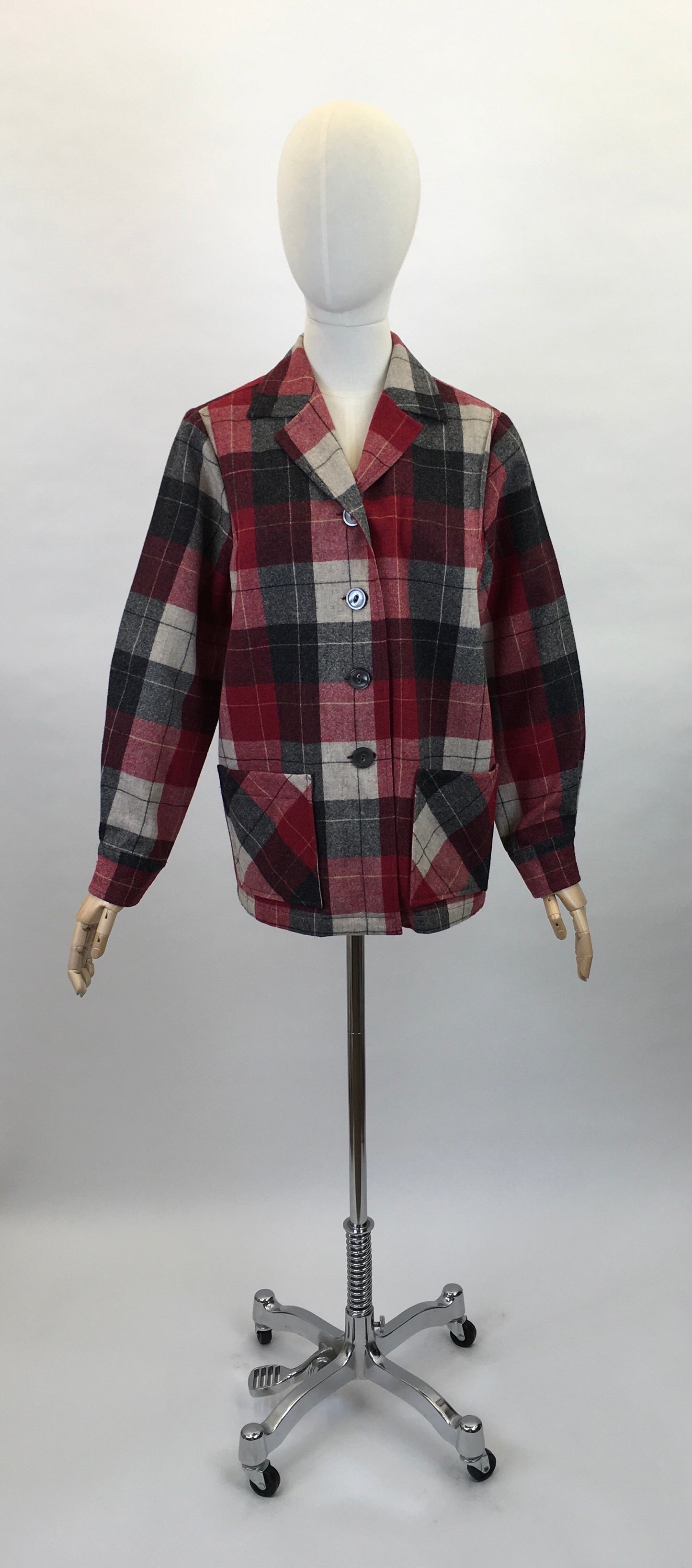 Original 1960’s Pendleton Check Jacket - In Lovely Warm Reds, Black’s and Ivories