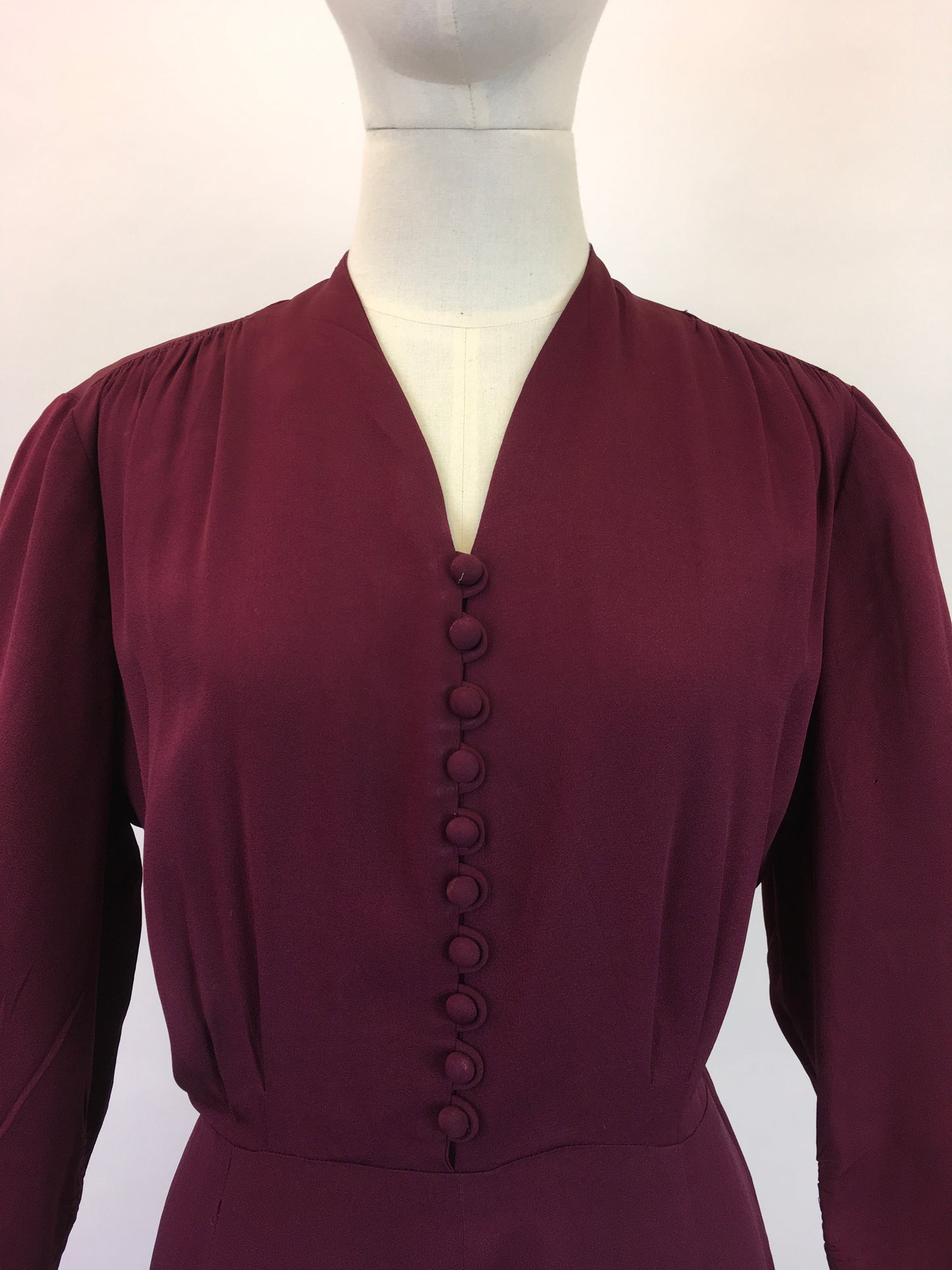 Original 1940's Divine Rayon Dress - In A Deep Red Wine