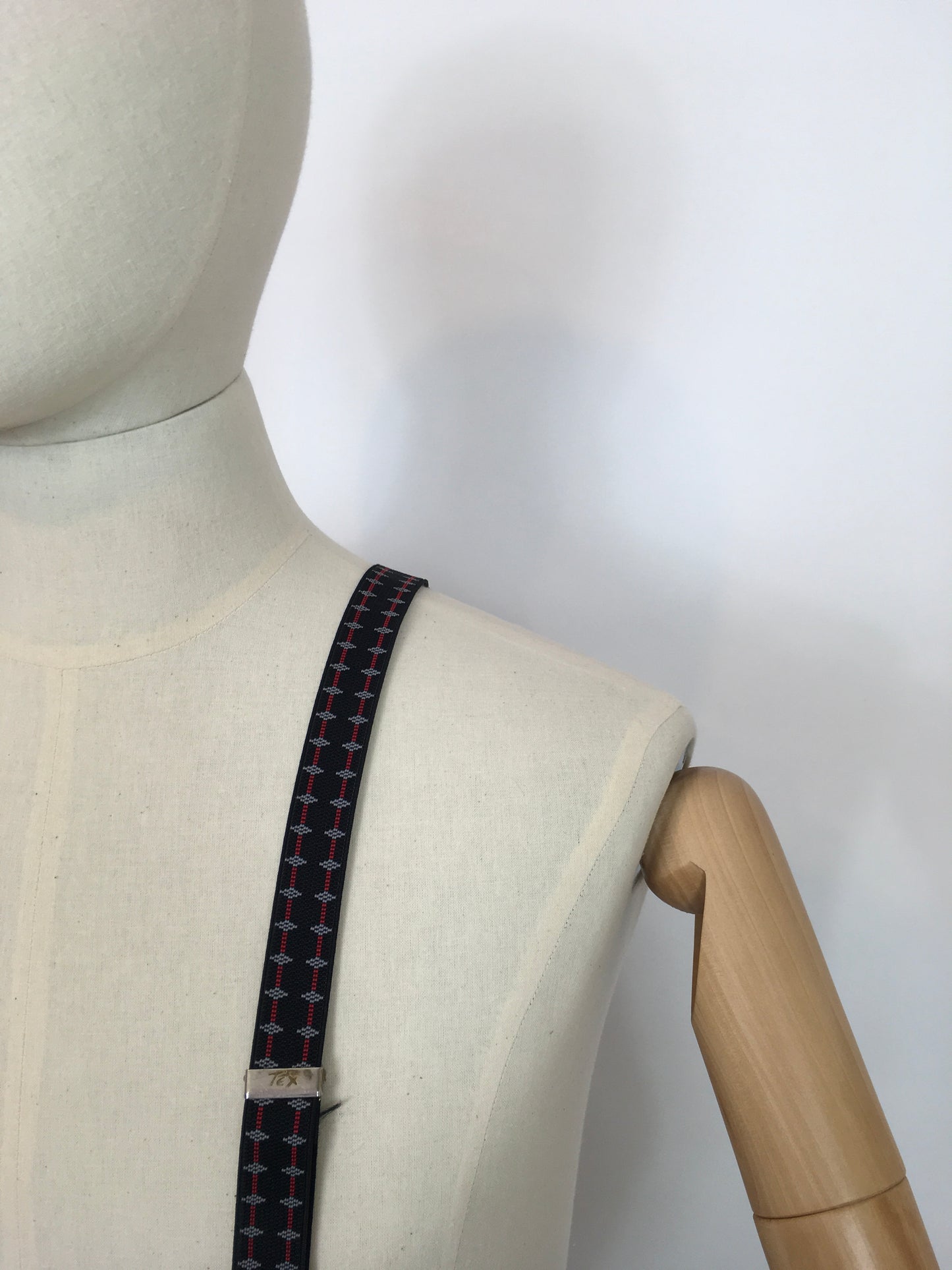 Original Men’s Braided End Button Braces - In A Geometric Print in Black, Red & Greys