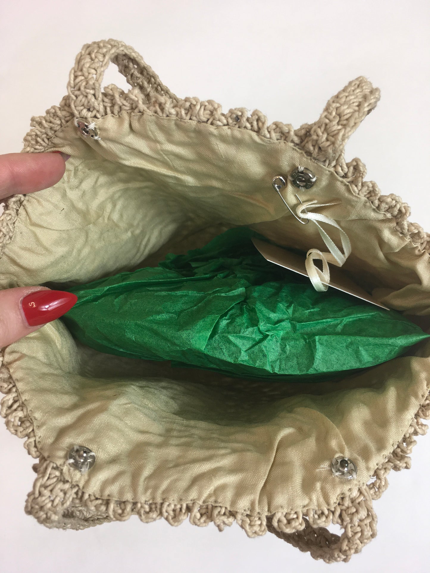 Original 1940’s Wartime Crochet Circular Handbag - In Soft Cream