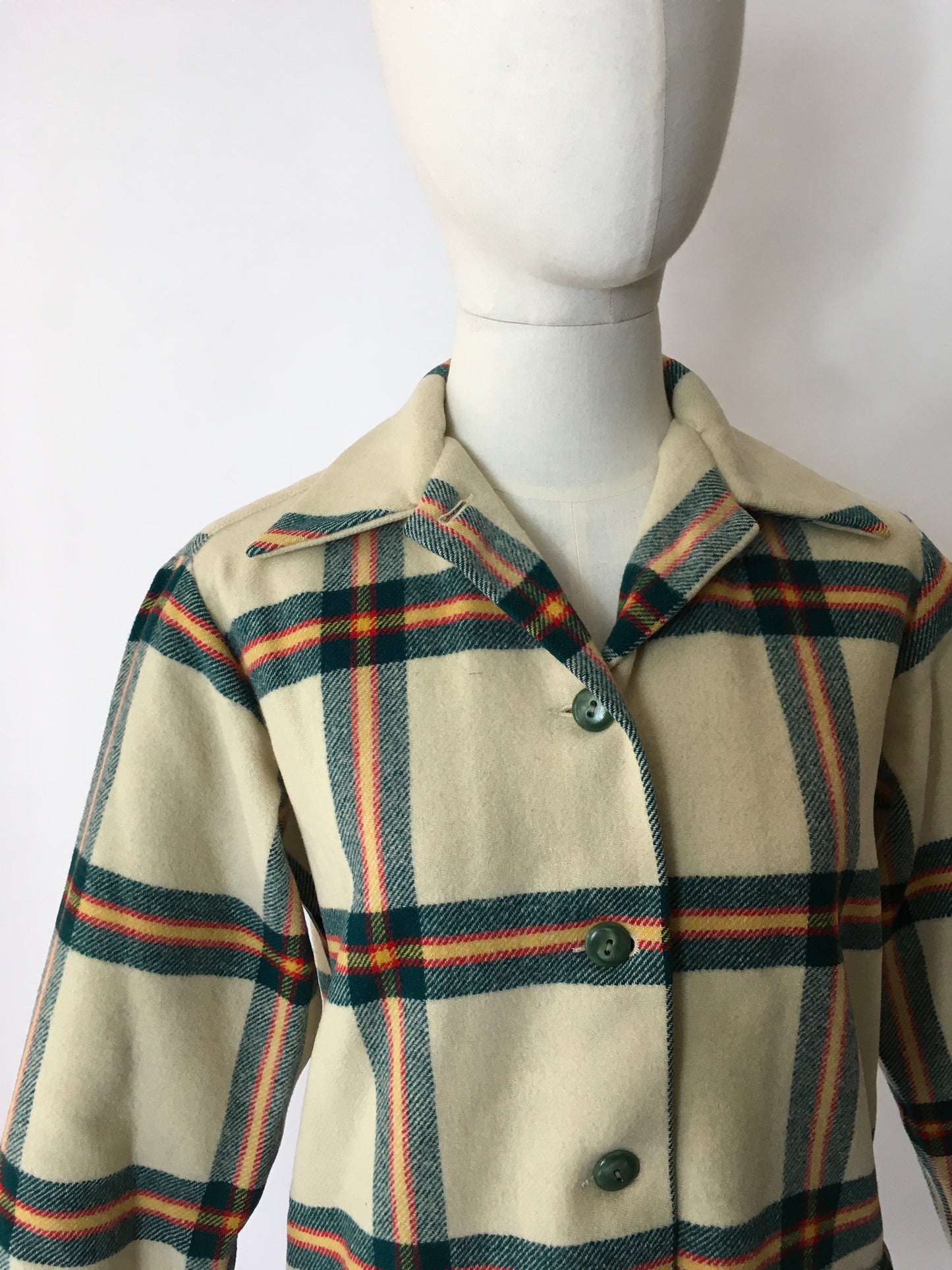 Original 1940’s American Jacket - In a lovely Plaid In Red, Green & Yellow on a Soft Cream